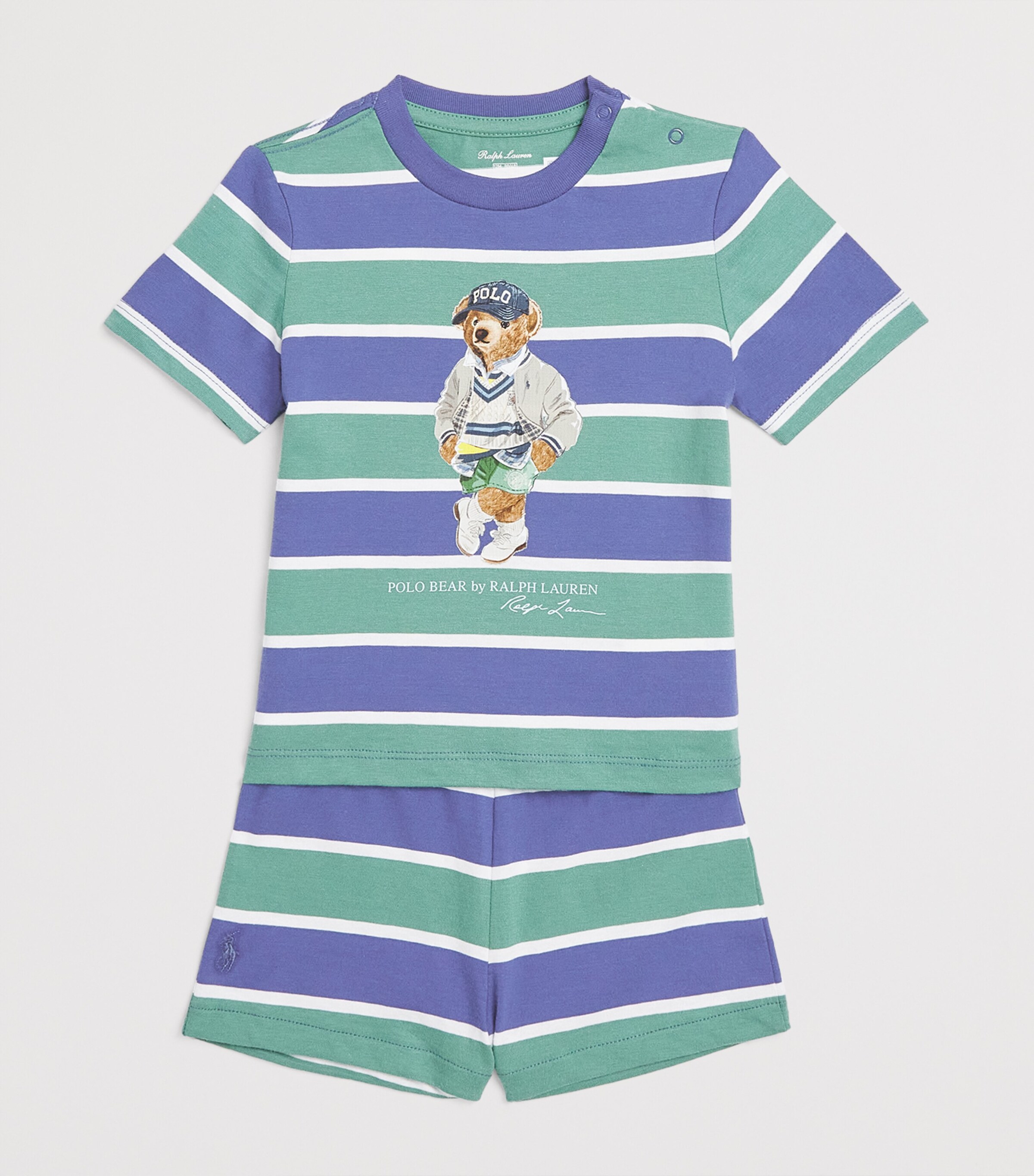 Ralph Lauren Kids Cotton T-Shirt and Shorts Set (3-24 Months) Clsic Blue Mult Bear Image 3