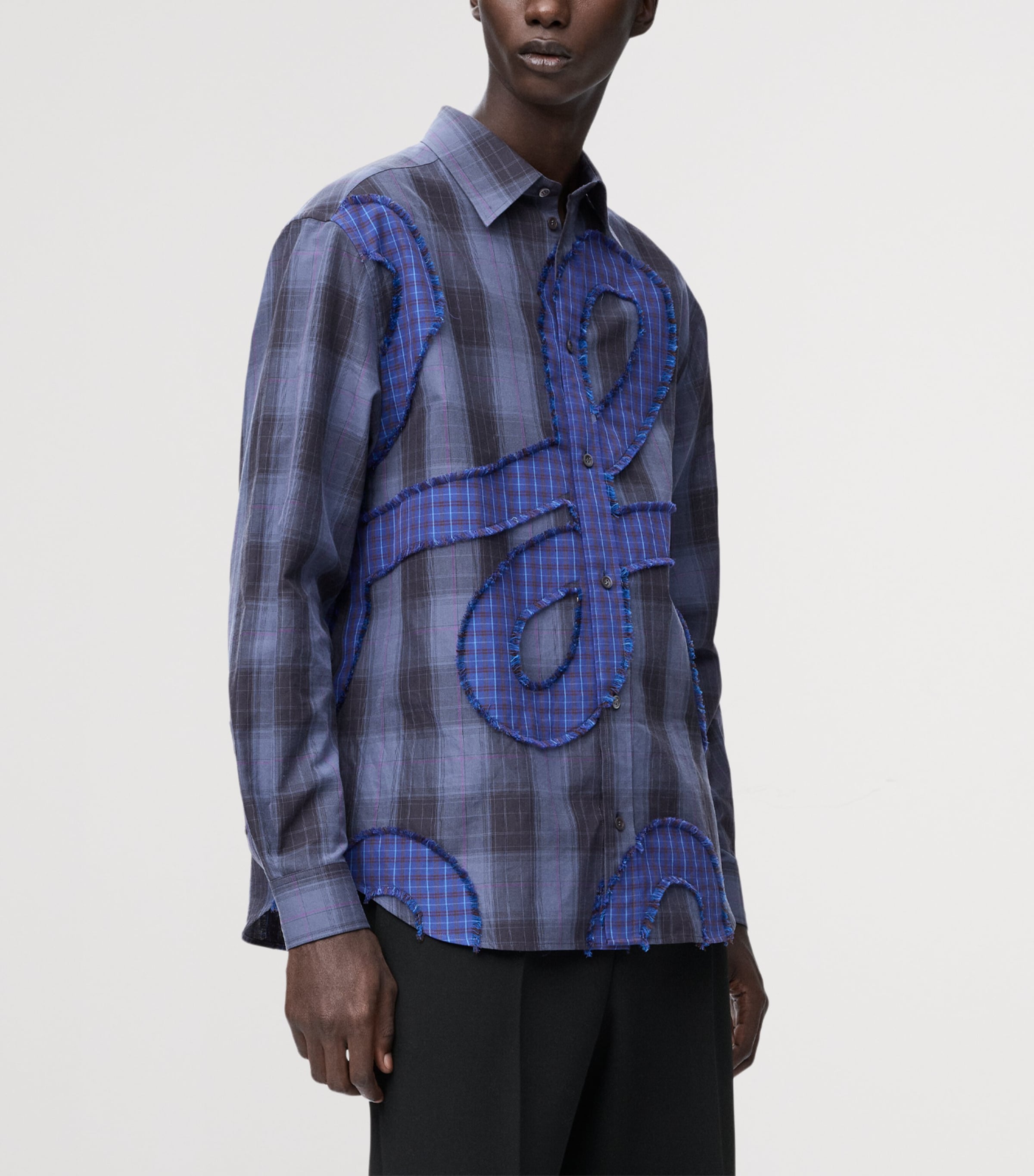 LOEWE Mens Cotton Long-Sleeve Check Shirt Navy Blue Image 3