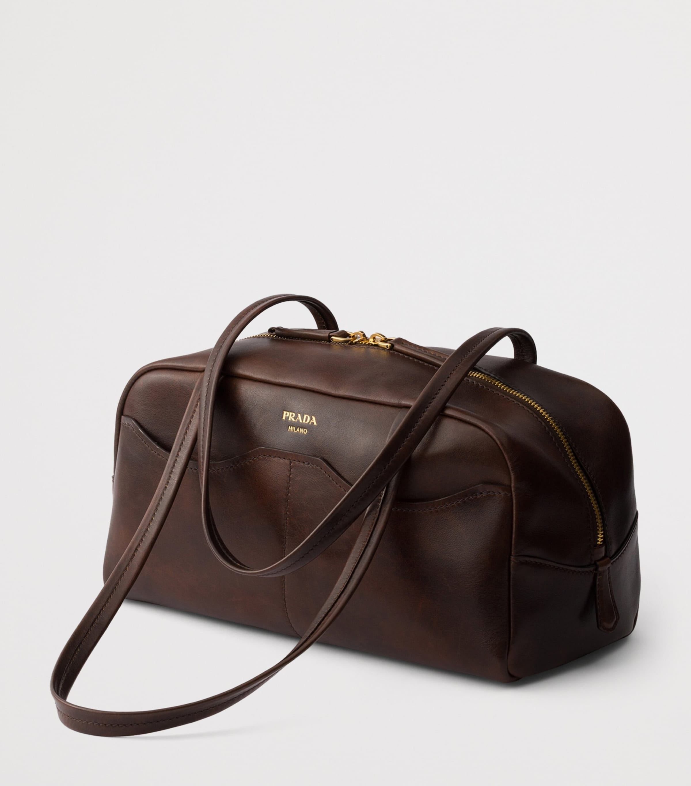 Prada Large Leather Carry Top-Handle Bag Brown Image 2