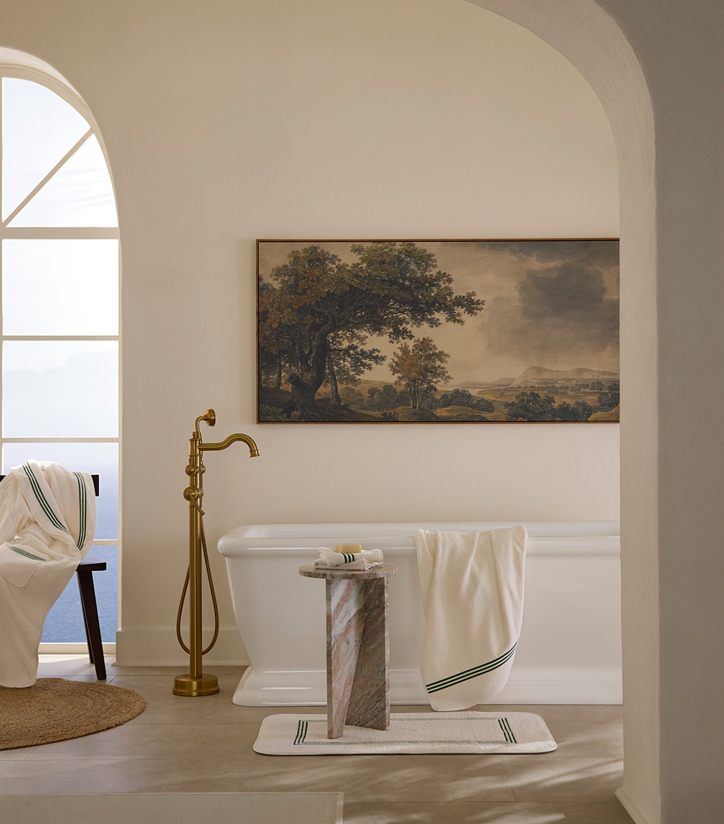 Pratesi Tre Righe Bath Towel (30cm x 60cm) Ivory/emerald Image 2