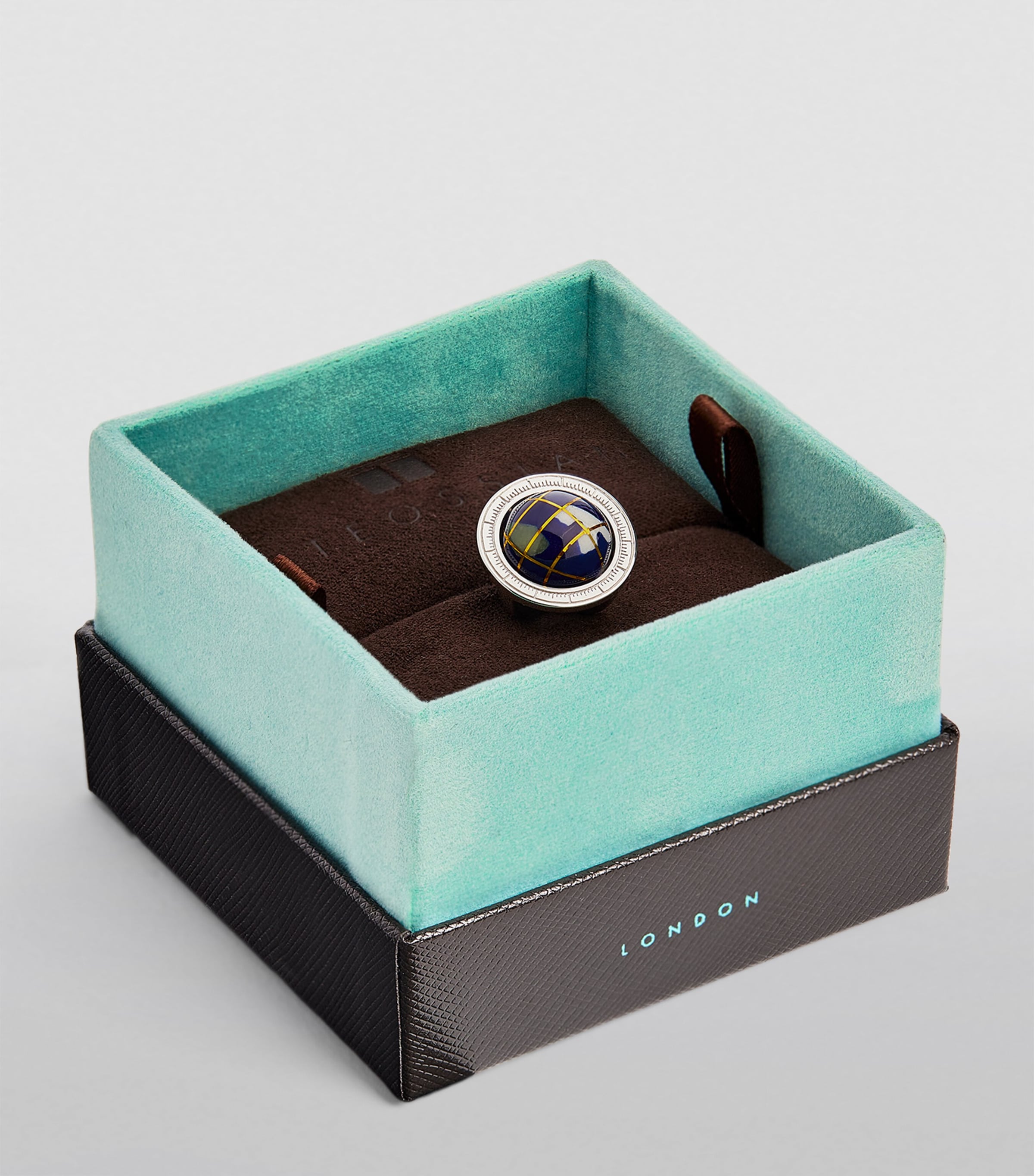 Tateossian Sterling Silver and Lapis Lazuli Globe Cufflinks Blue Image 2