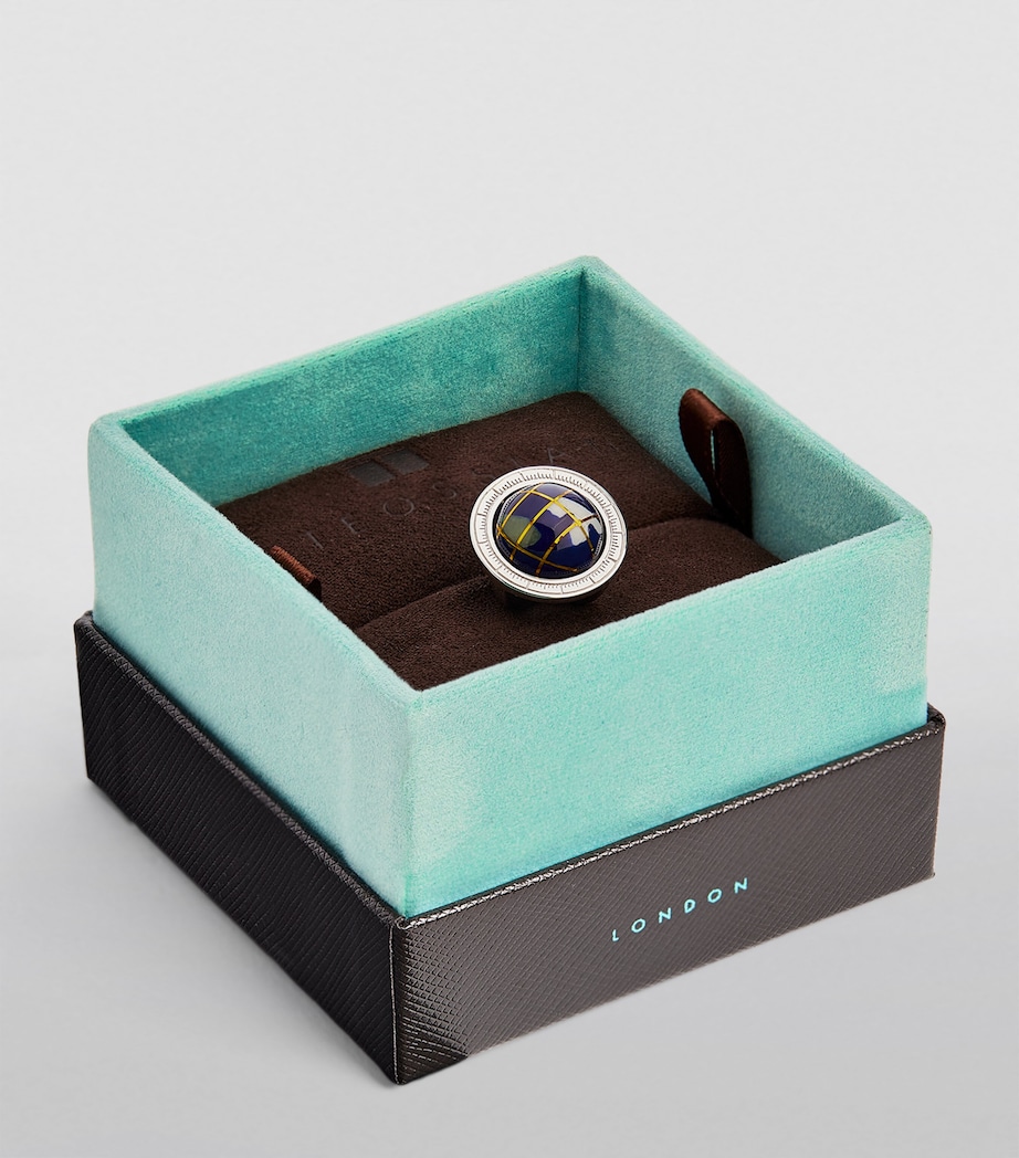 Tateossian Sterling Silver and Lapis Lazuli Globe Cufflinks Blue Image 2