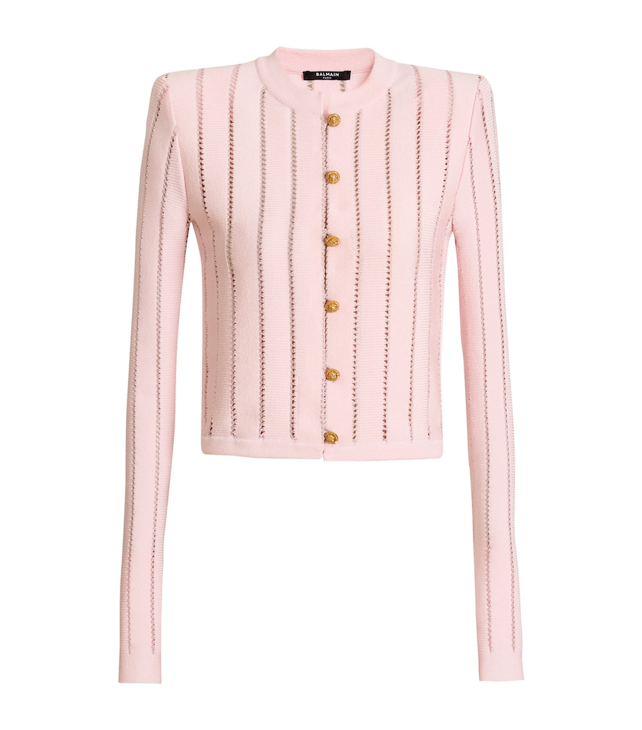 Balmain Womens Cropped Fléchage Cardigan Rose Image 1