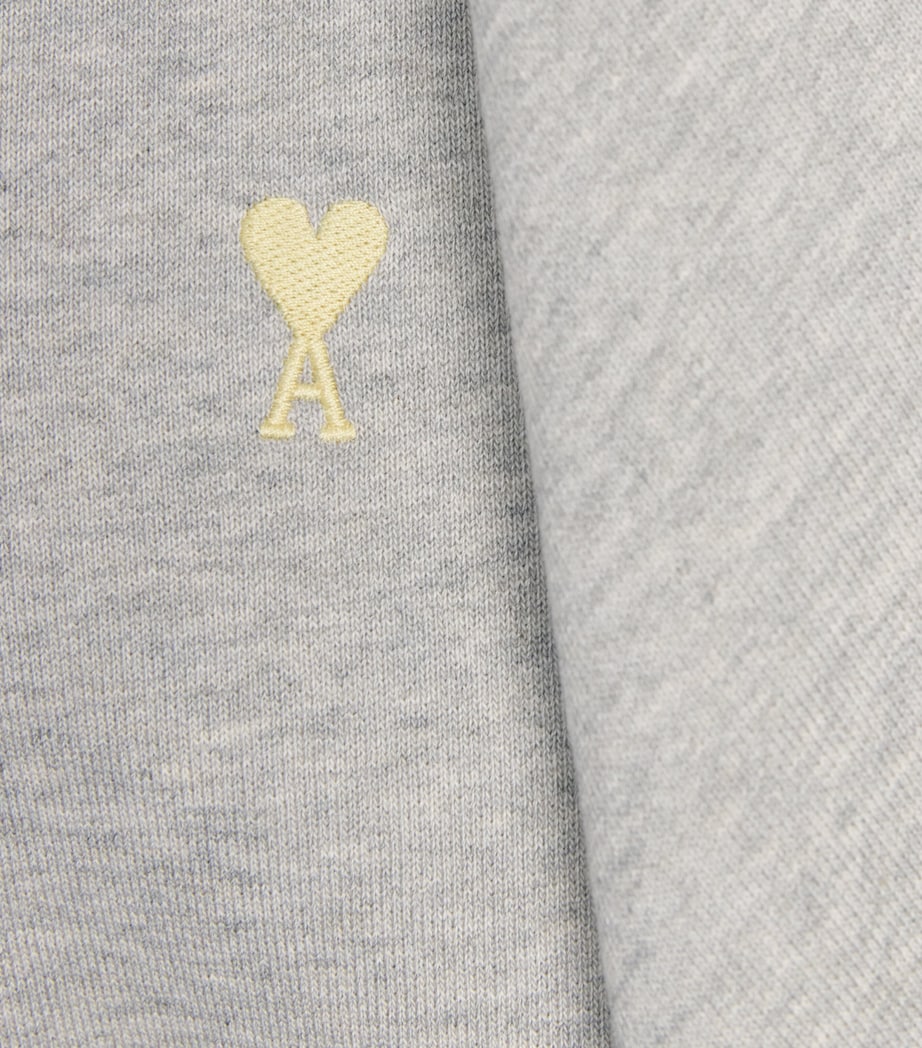 AMI Paris Mens Cotton Logo Quarter-Zip Sweatshirt Gris Chine Clair Image 6