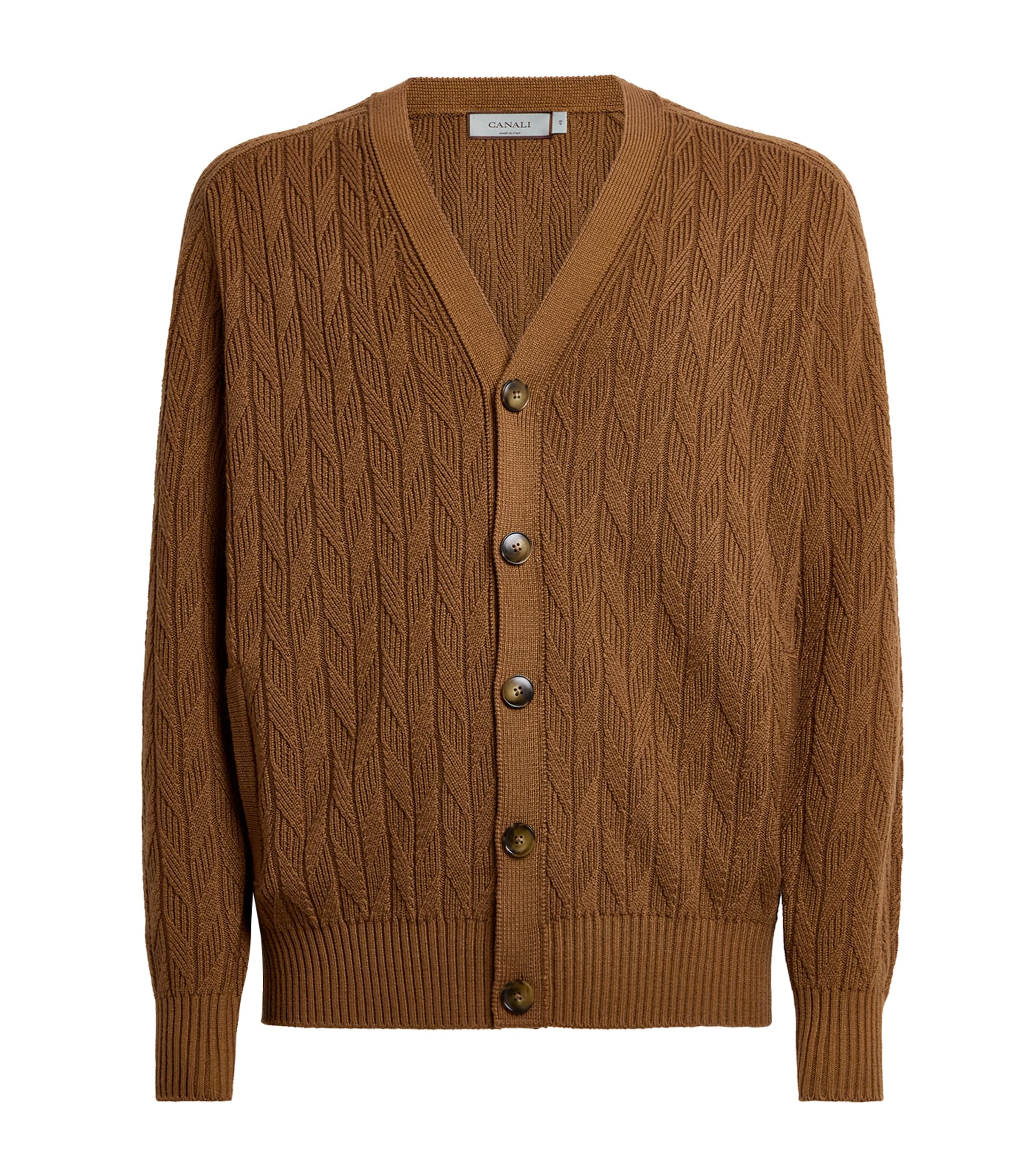 Canali Mens CAN CARDI BD HBONE CABLE. Brown Image 1