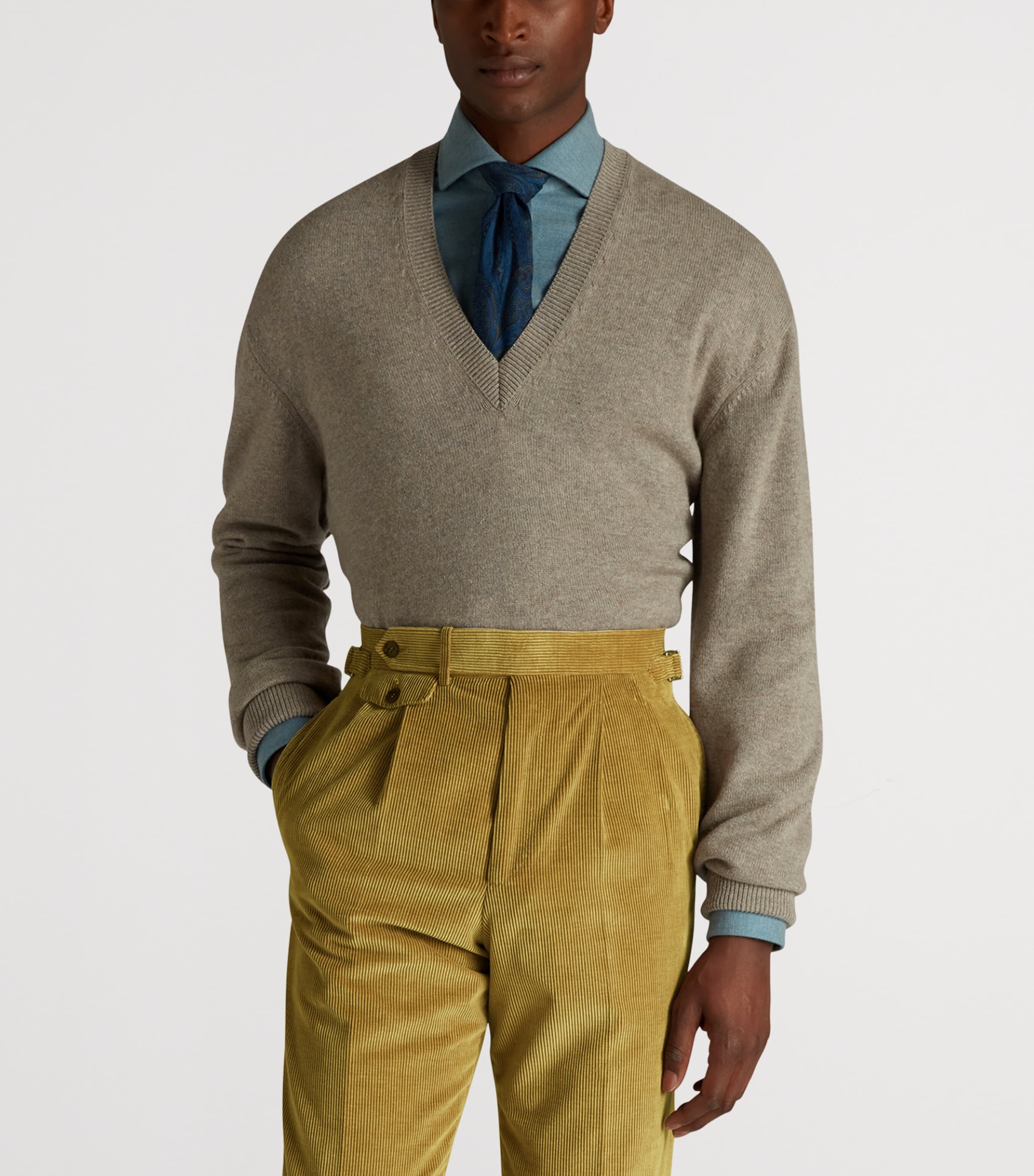 Cashmere Heritage V-Neck Sweater 087ARGYLL FOG Image 3