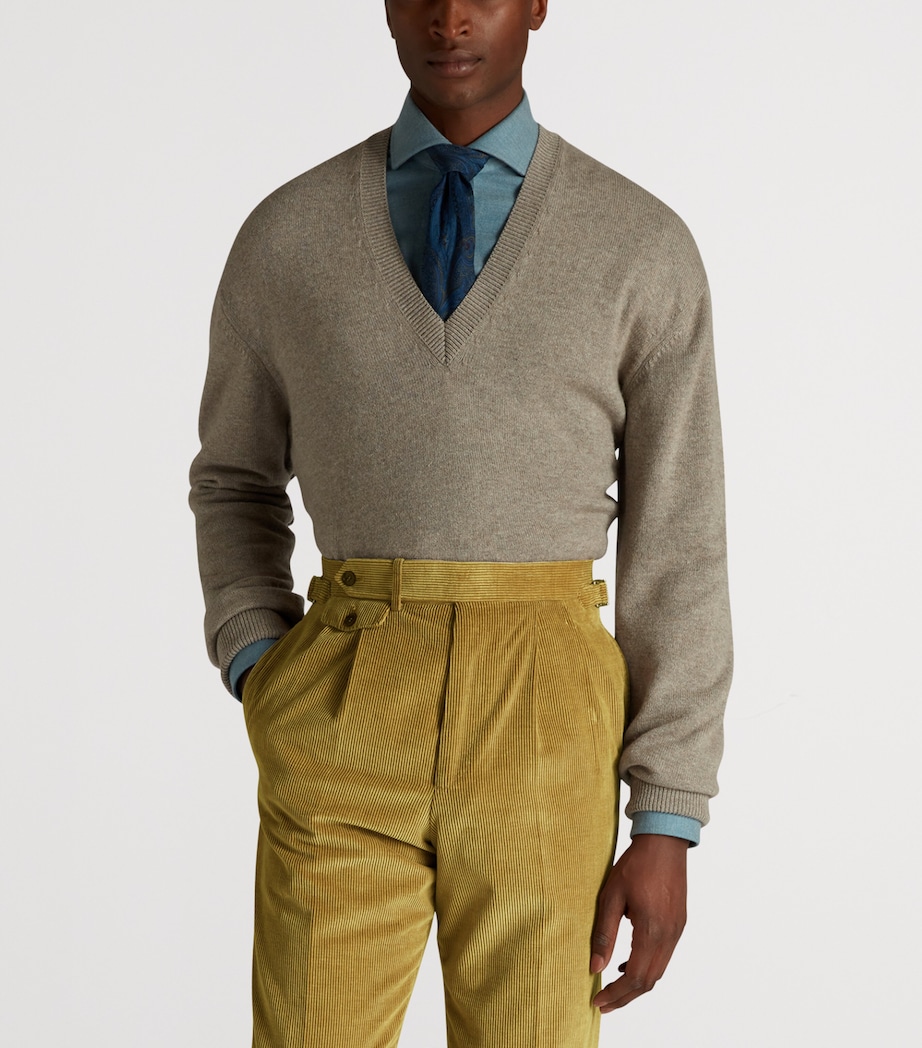 Cashmere Heritage V-Neck Sweater 087ARGYLL FOG Image 3