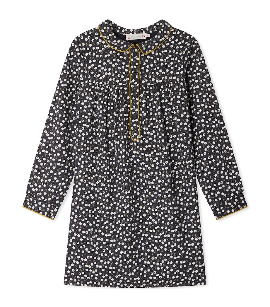 Organic Cotton Twill Cherry Print Dorothée Dress (4-8 Years) IM BLEU NUIT Image 1