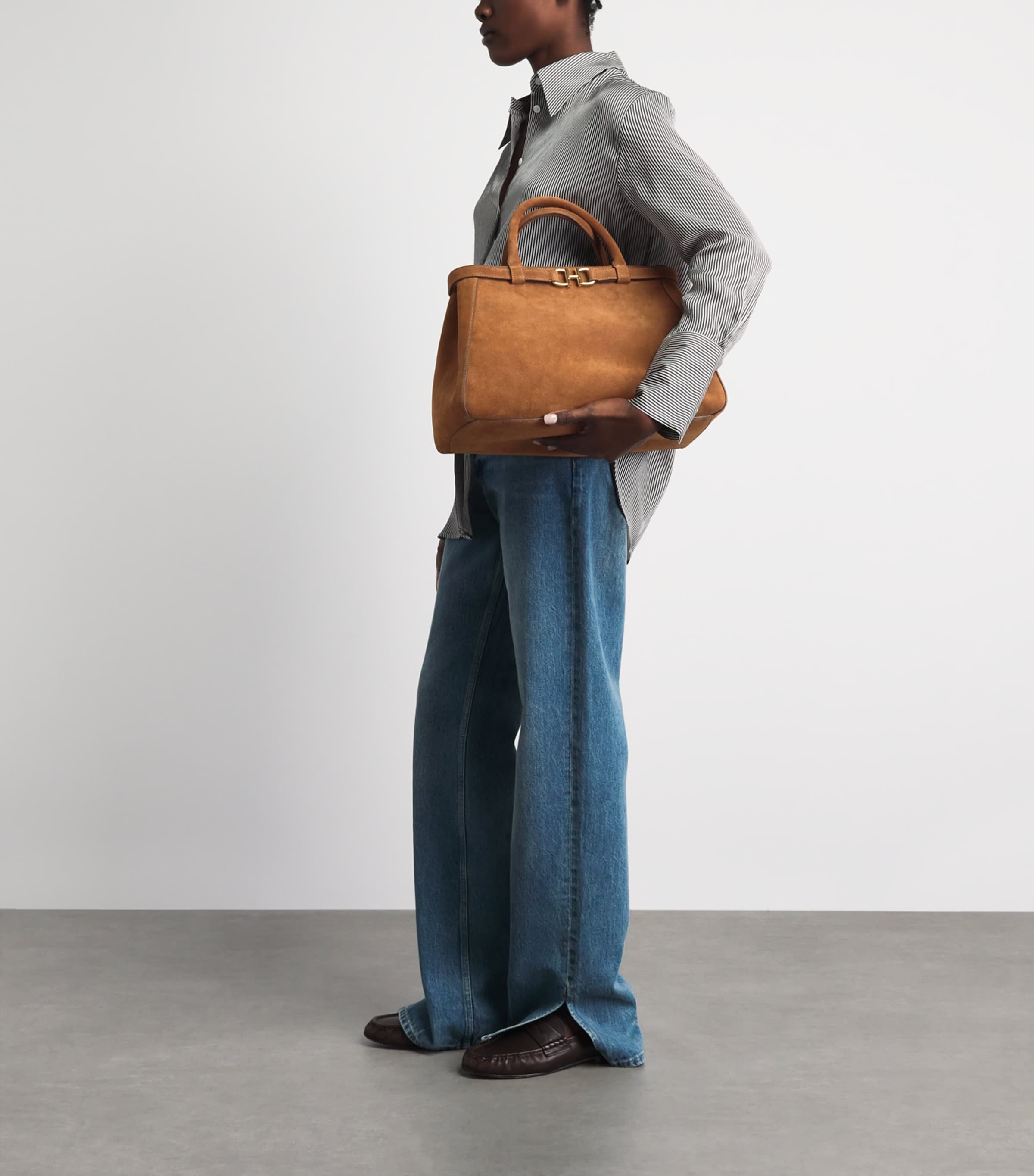 Harrods Medium Suede Grace Top-Handle Bag Tan Image 2