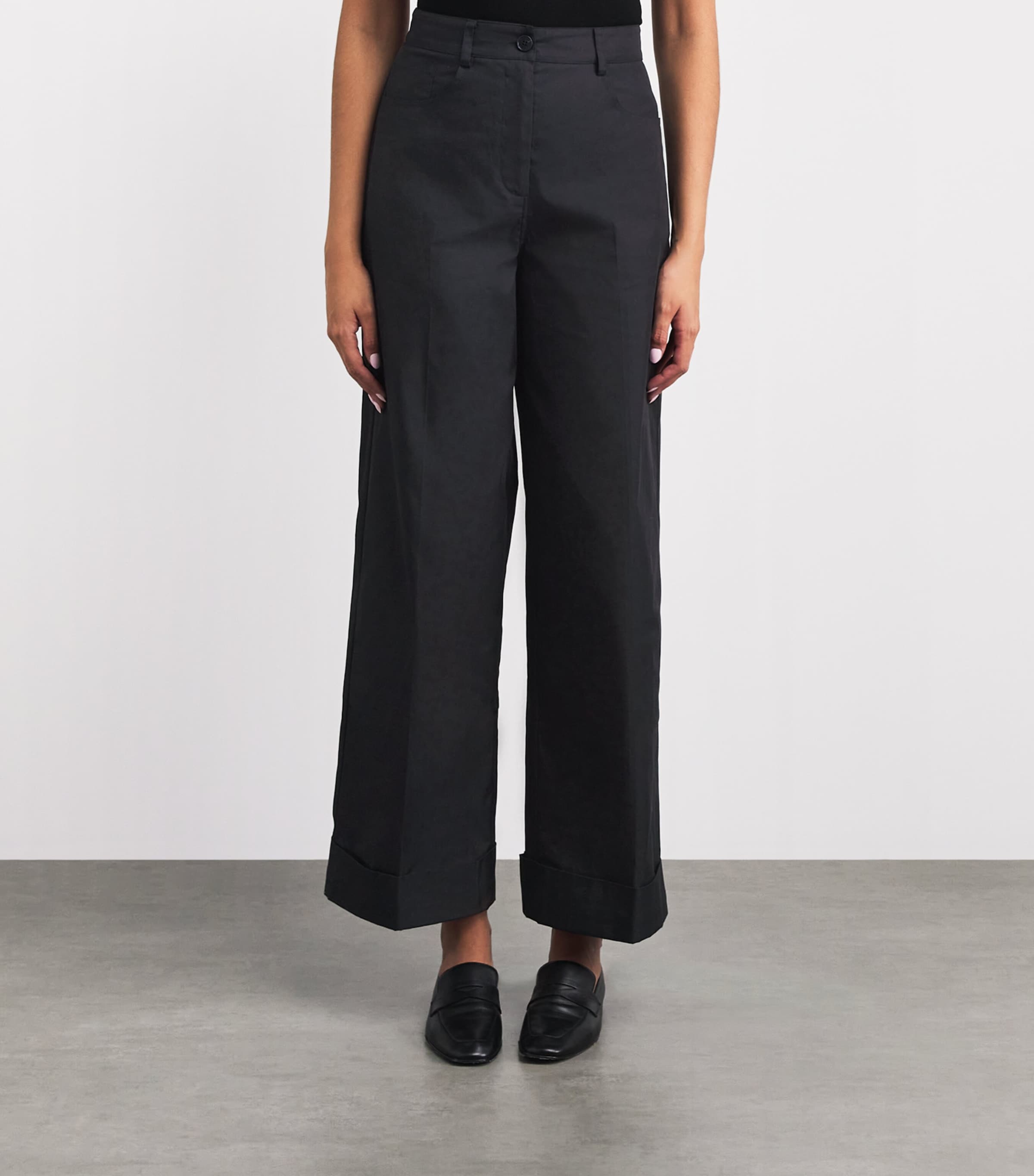 Claudie Pierlot Womens Cotton-Blend Wide-Leg Trousers Navy Image 4