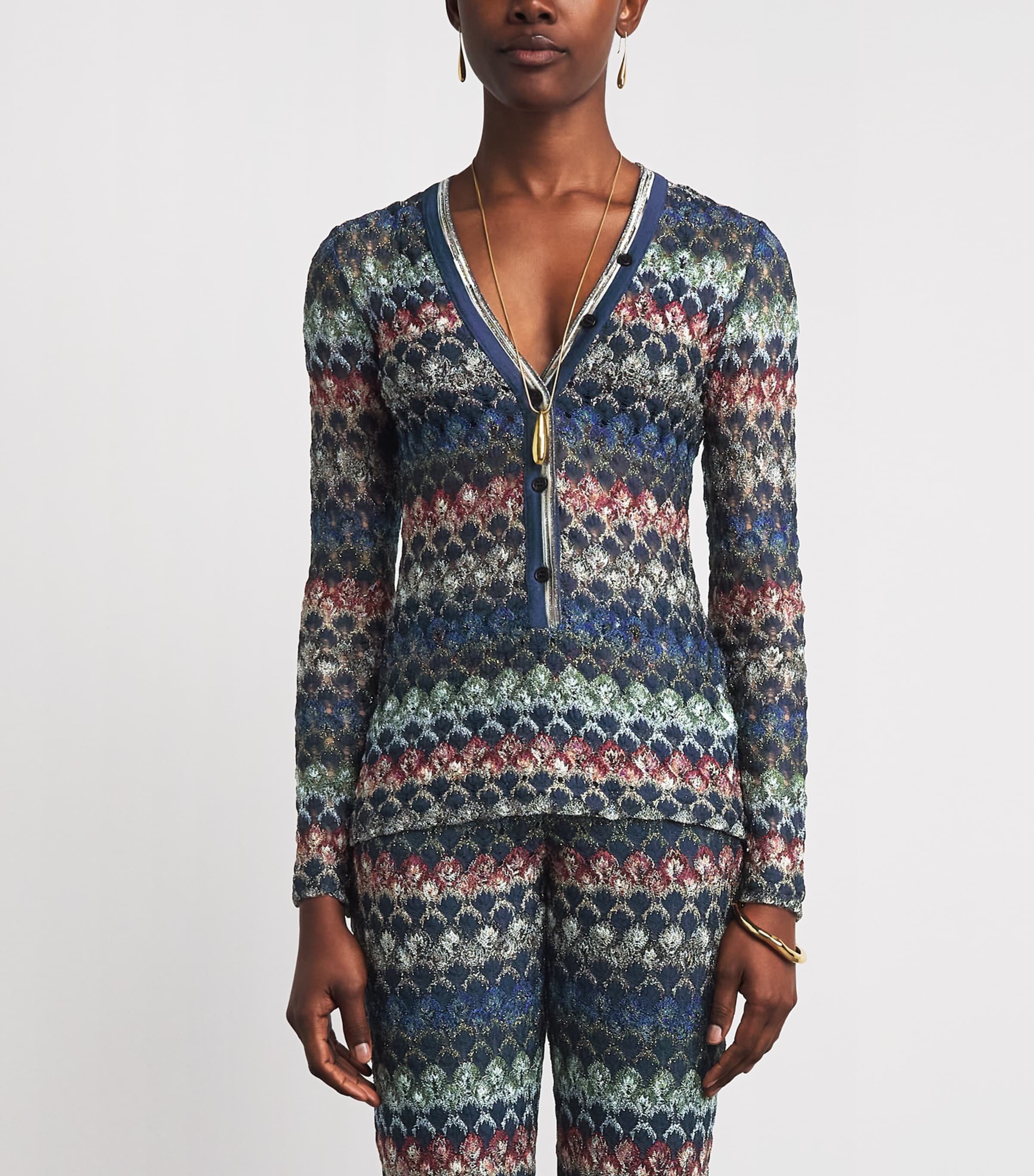 Missoni Womens Chevron Button Sweater Smspv Multi Drk Vrsn Image 4
