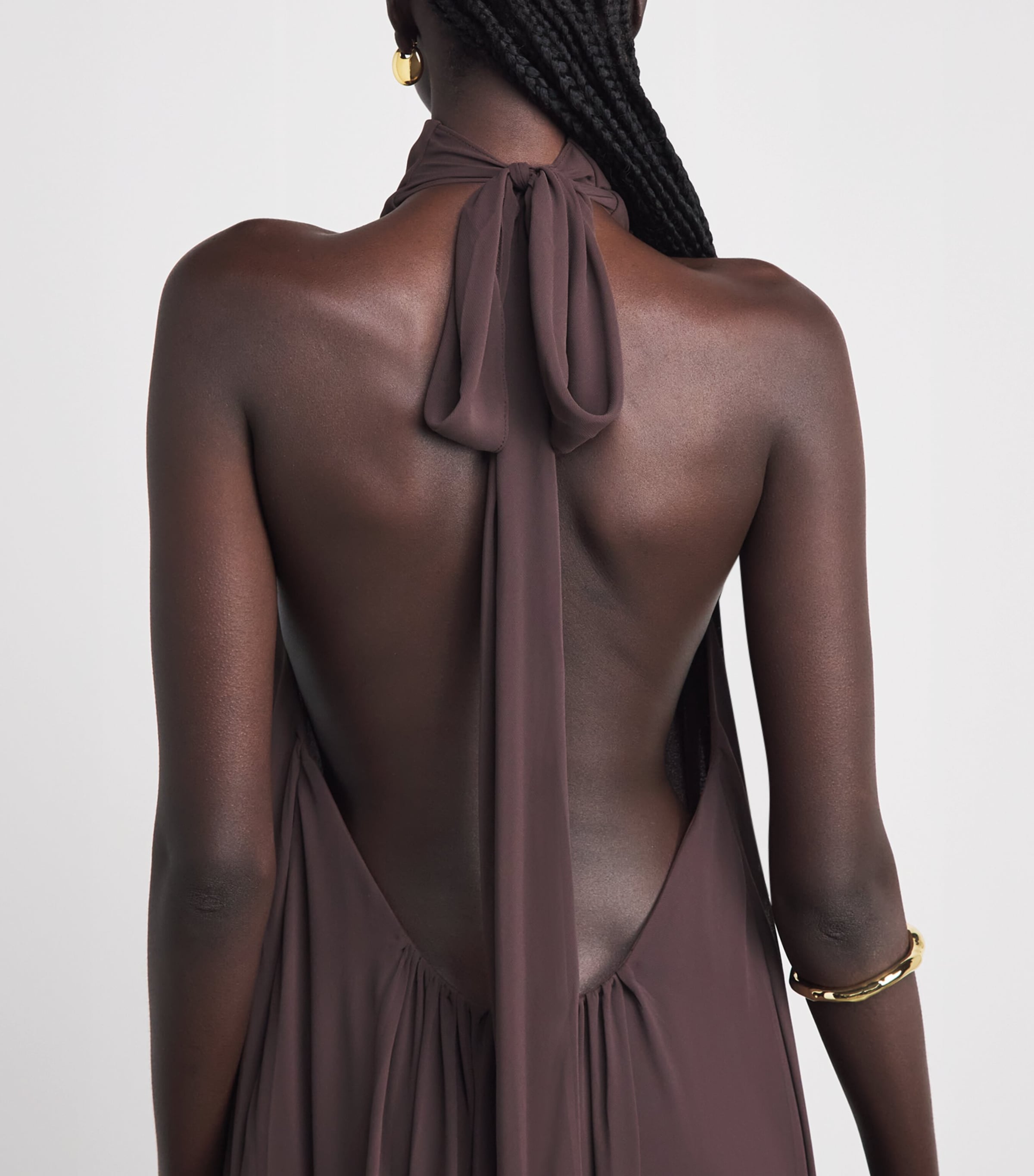 De La Vali Womens Chiffon Halterneck Adela Maxi Dress Umber Brown Image 5