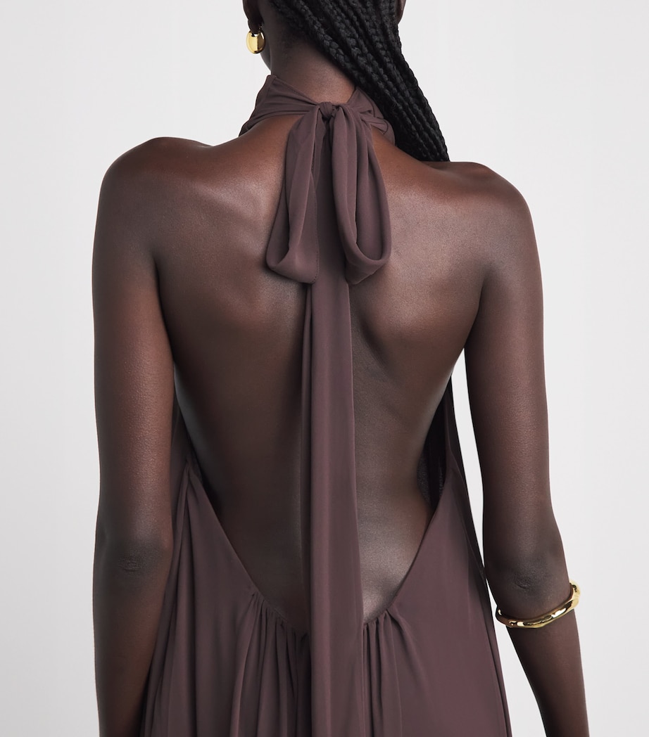 De La Vali Womens Chiffon Halterneck Adela Maxi Dress Umber Brown Image 5