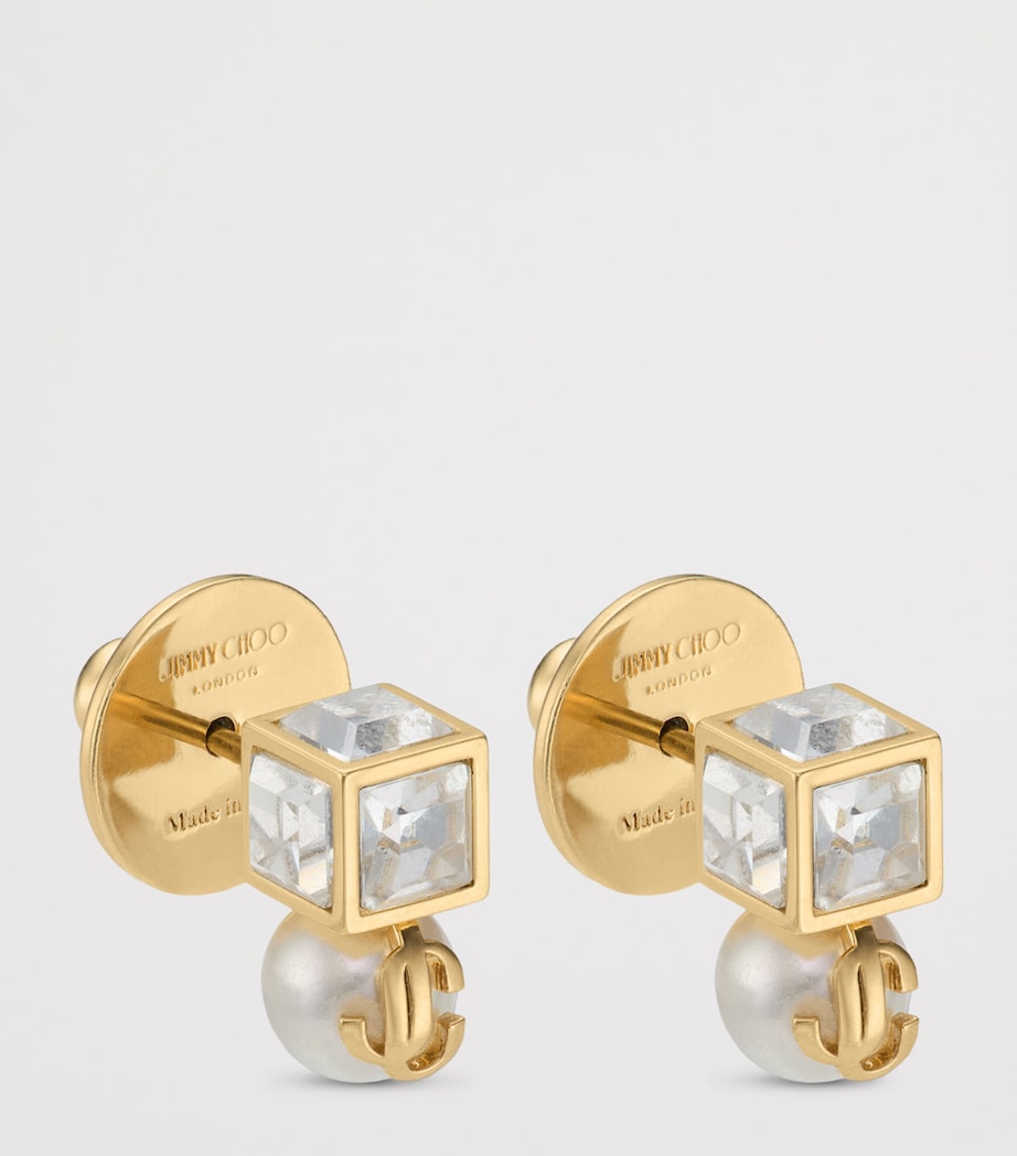 Jimmy Choo Faux Pearl Cube Logo Earrings Gold/white/crystal Image 2