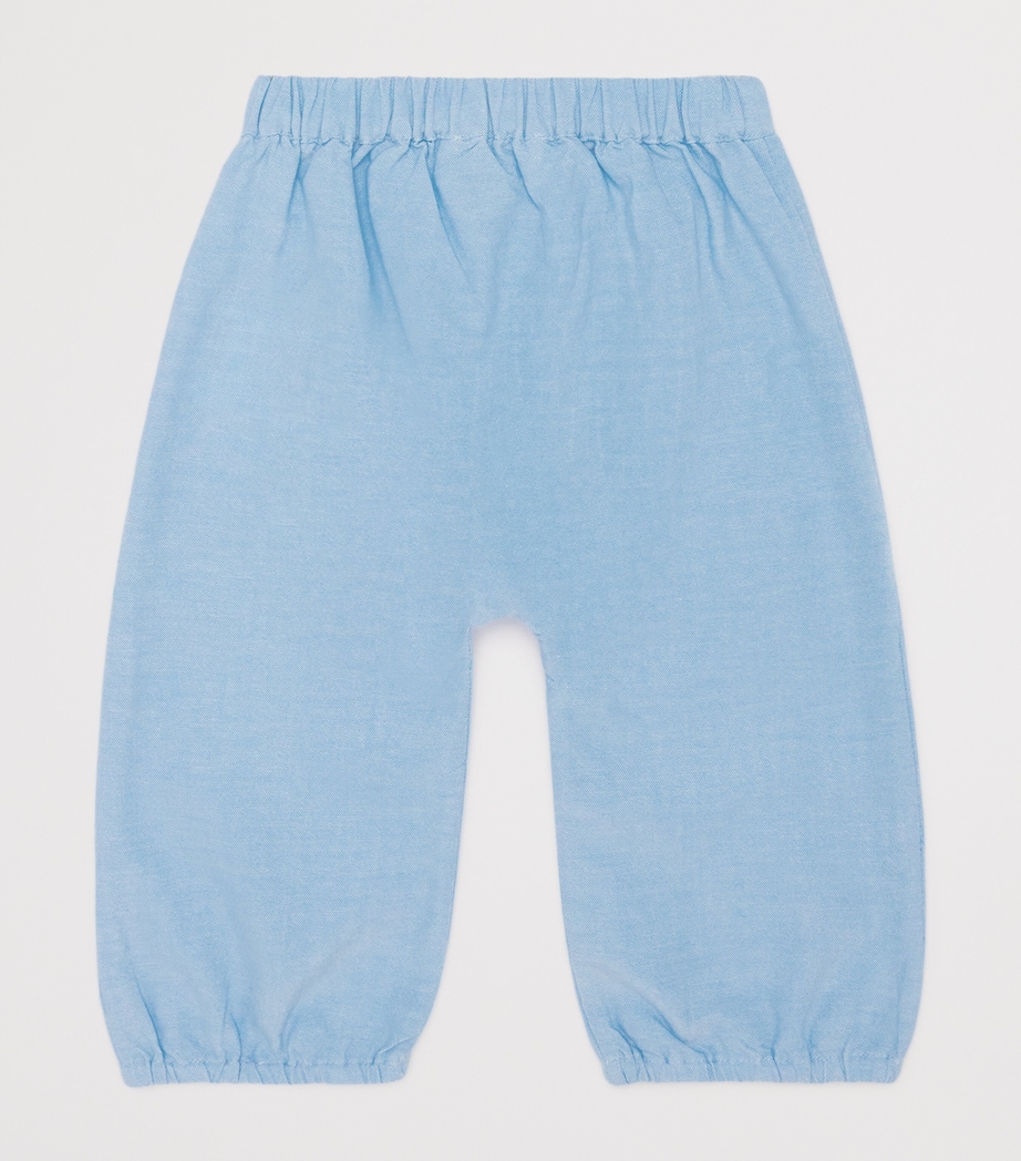 Louise Misha Cotton Lace-Trim Floreli Trousers (3-24 Months) Blue Image 2