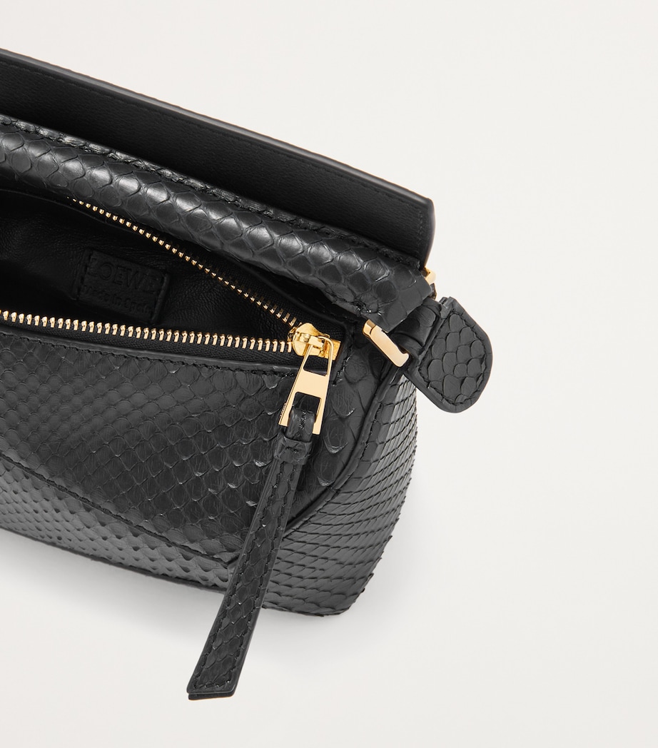 Mini Snakeskin Puzzle Edge Top-Handle Bag BLACK Image 6