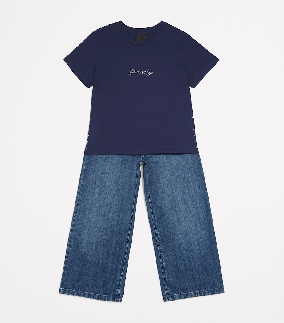 Givenchy Kids Cotton Embellished Logo T-Shirt (4-12+ Years) Navy Image 3