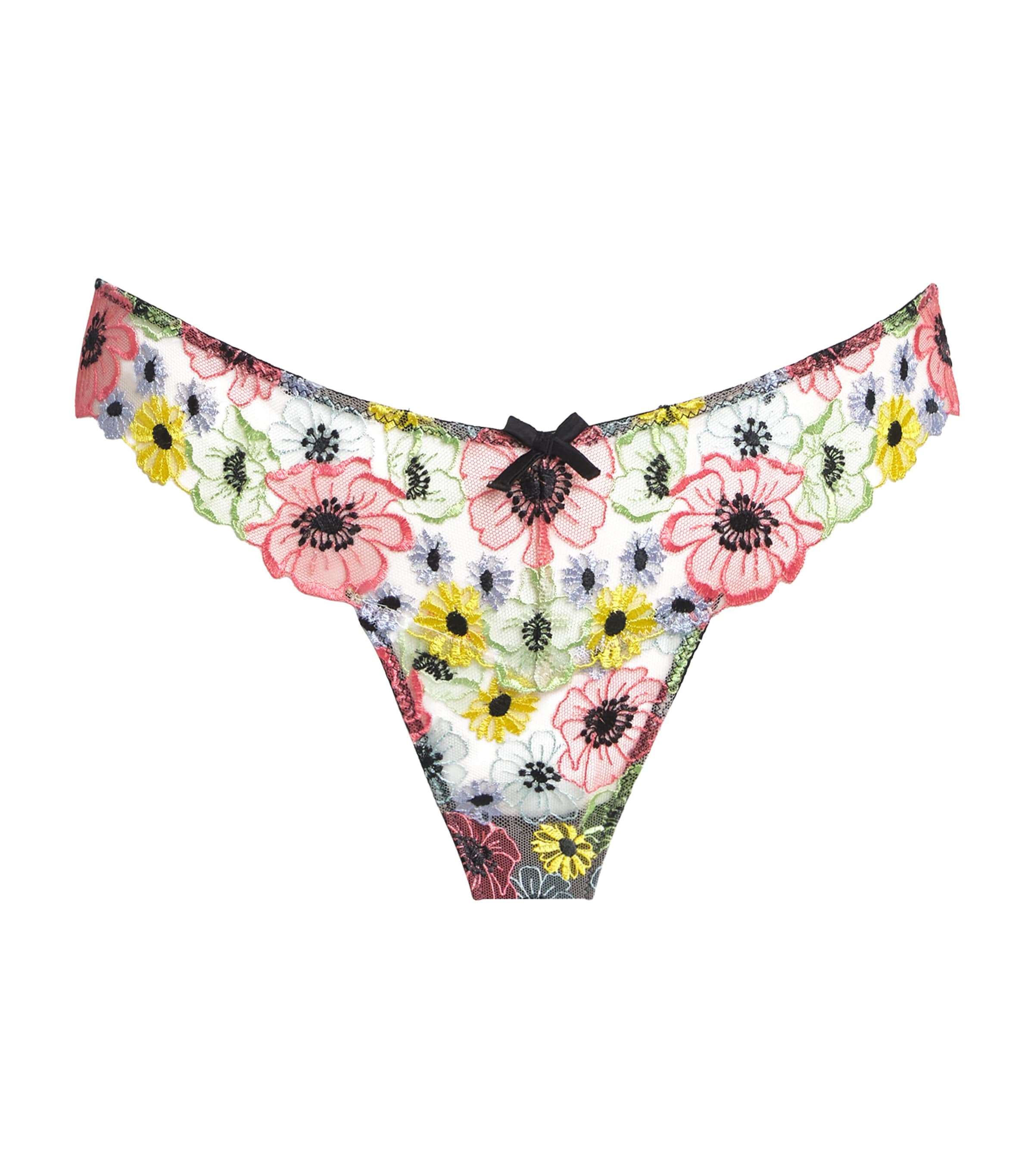 Fleur Du Mal Floral-embroidered Azalea Thong In Multi