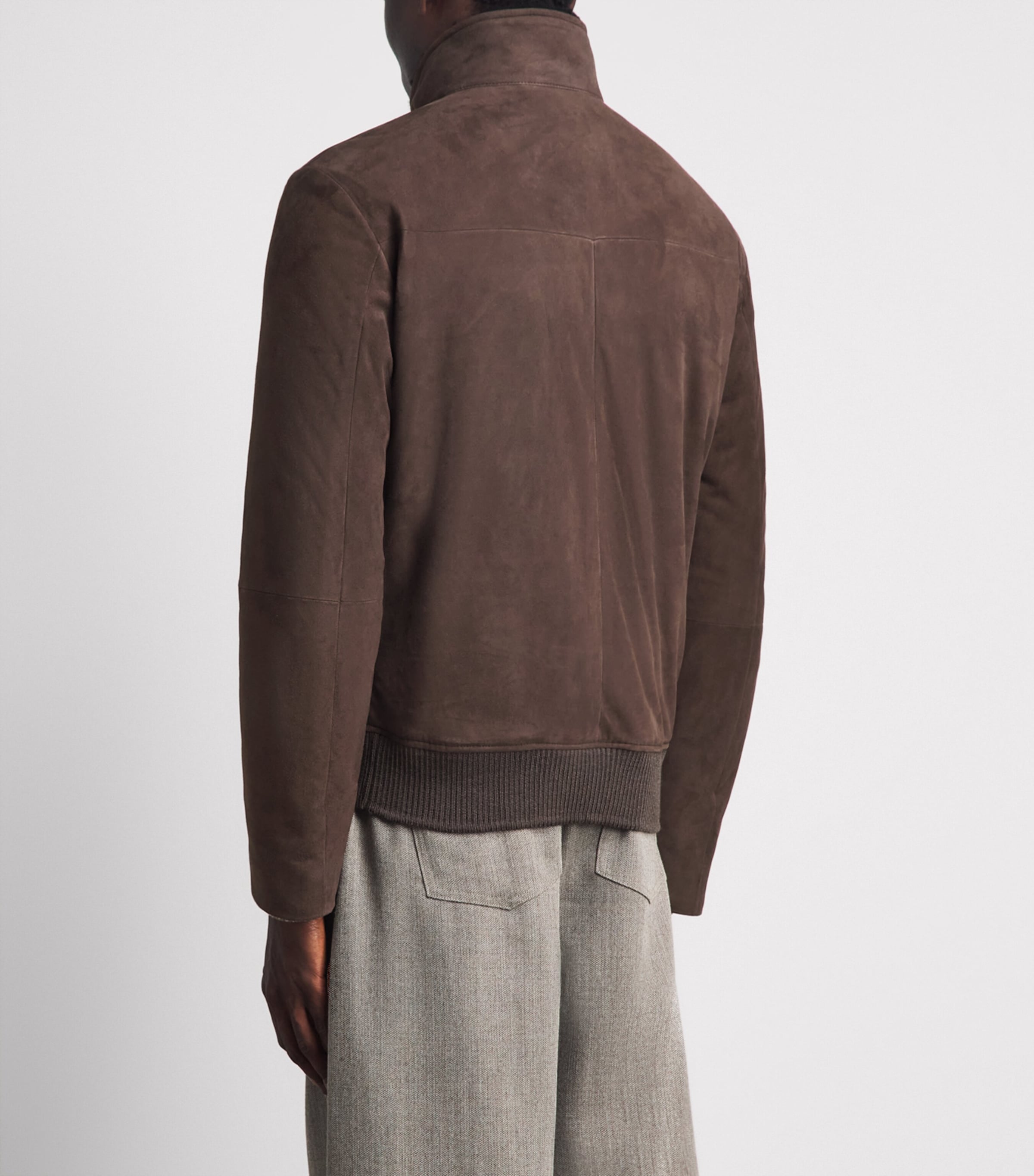 Corneliani Mens Suede-Shearling Funnel-Neck Jacket Dark Brown Image 5