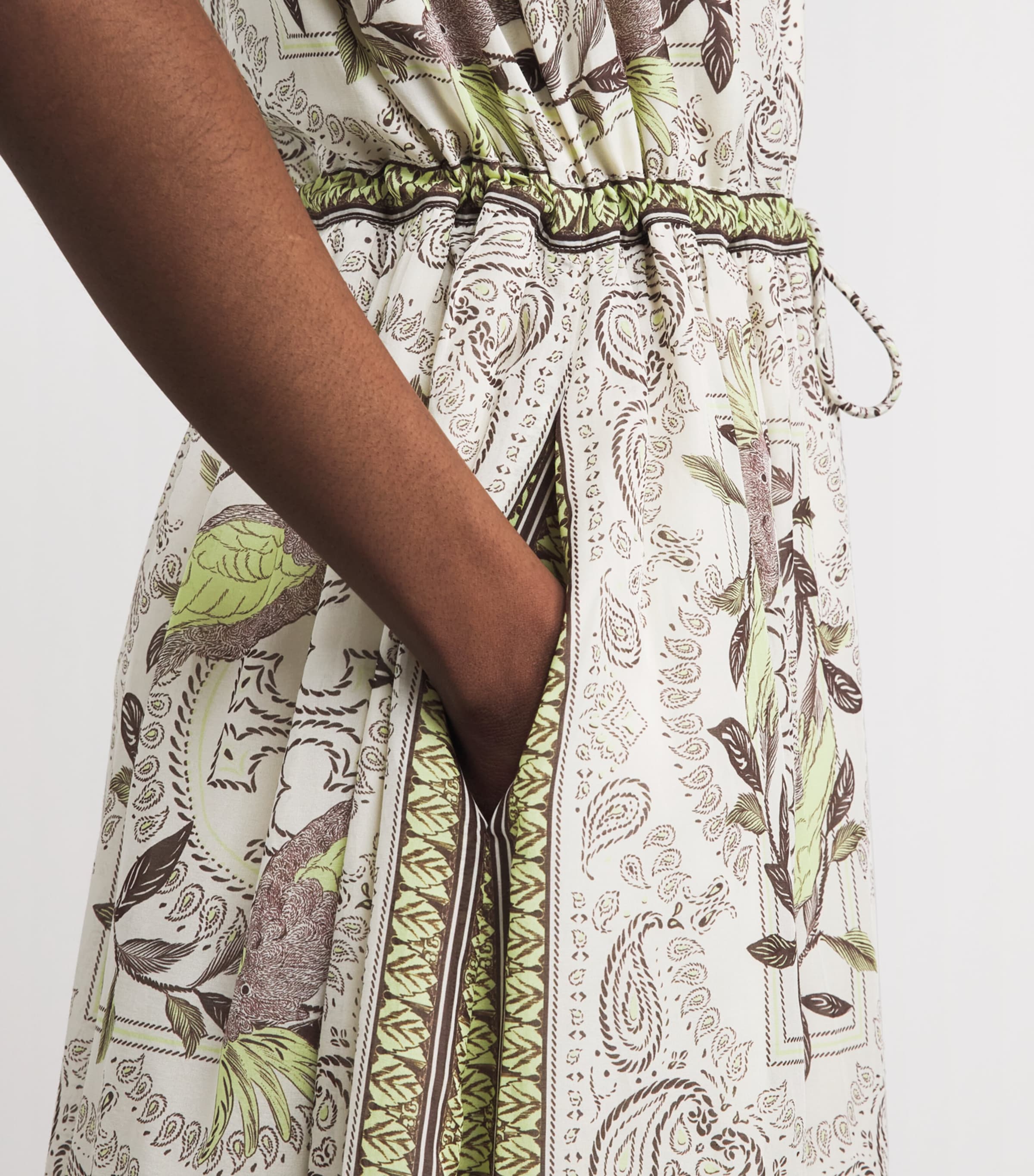 Tory Burch Womens Silk-Cotton Printed Midi Dress Cockatoo Image 3