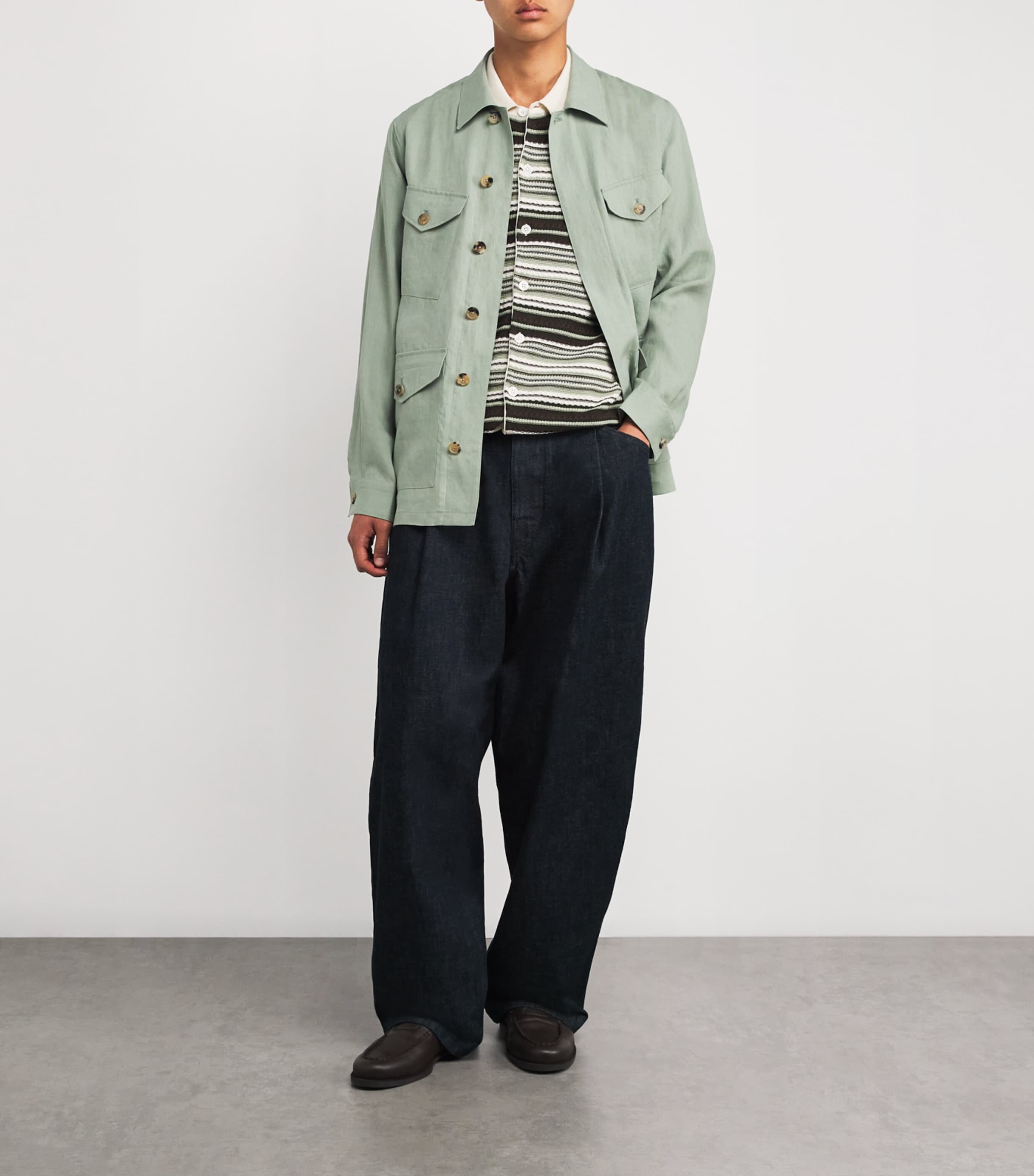 Linen Overshirt 34A_LT GREYISH GREEN Image 2