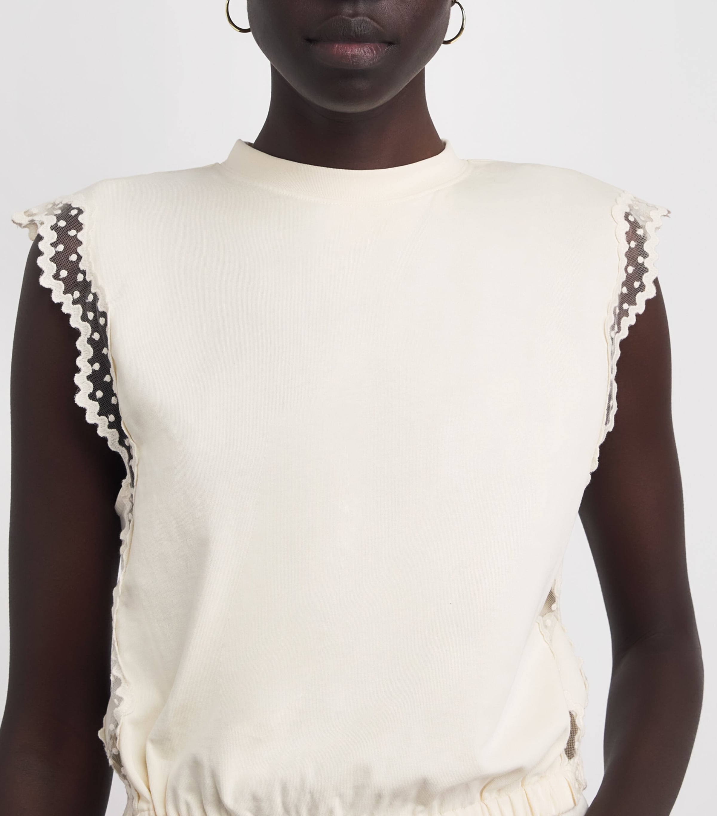 Sandro Paris Womens Cotton Lace Crop Top Ecru Image 3