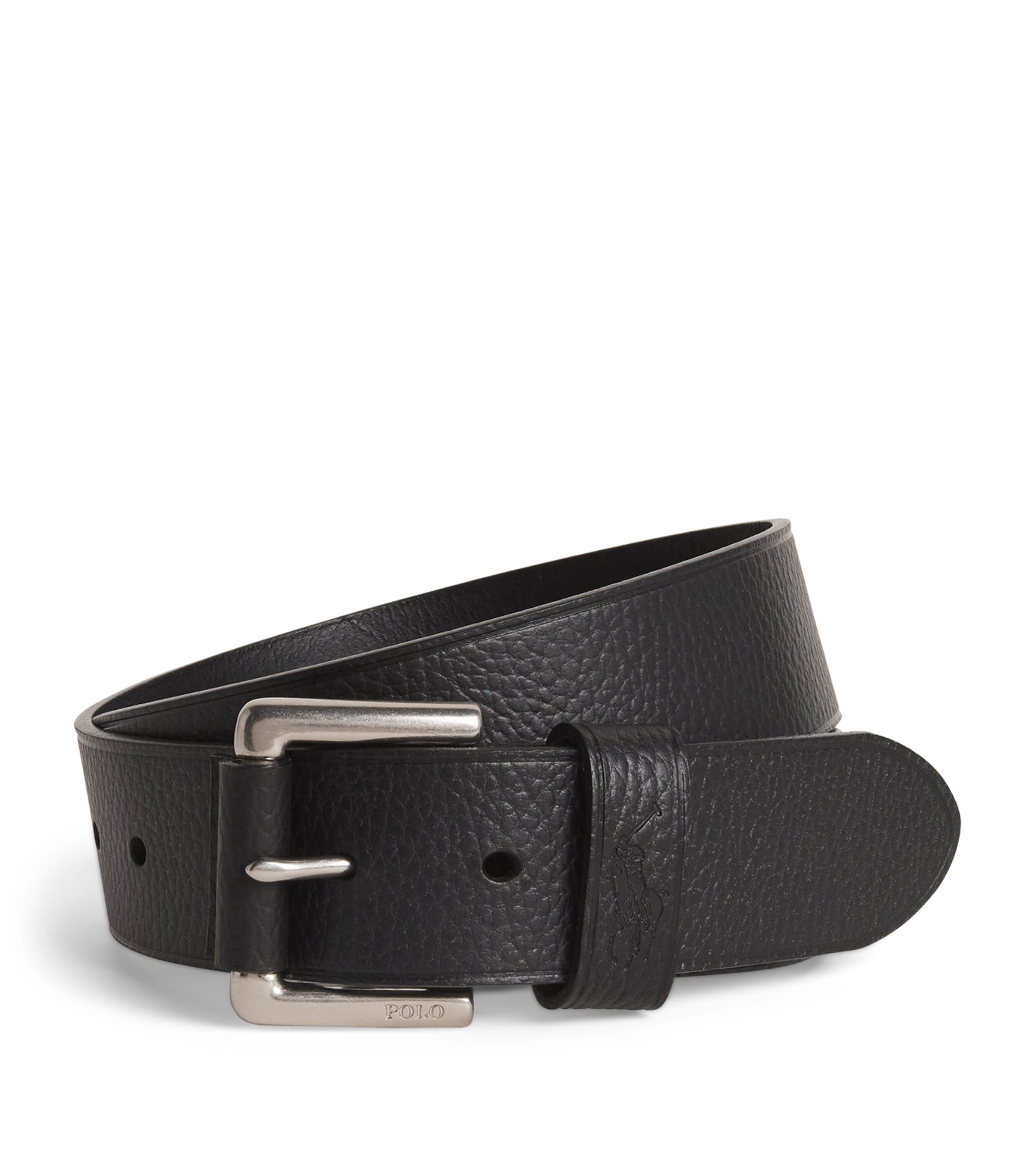 Polo Ralph Lauren Leather Embossed Belt In Black