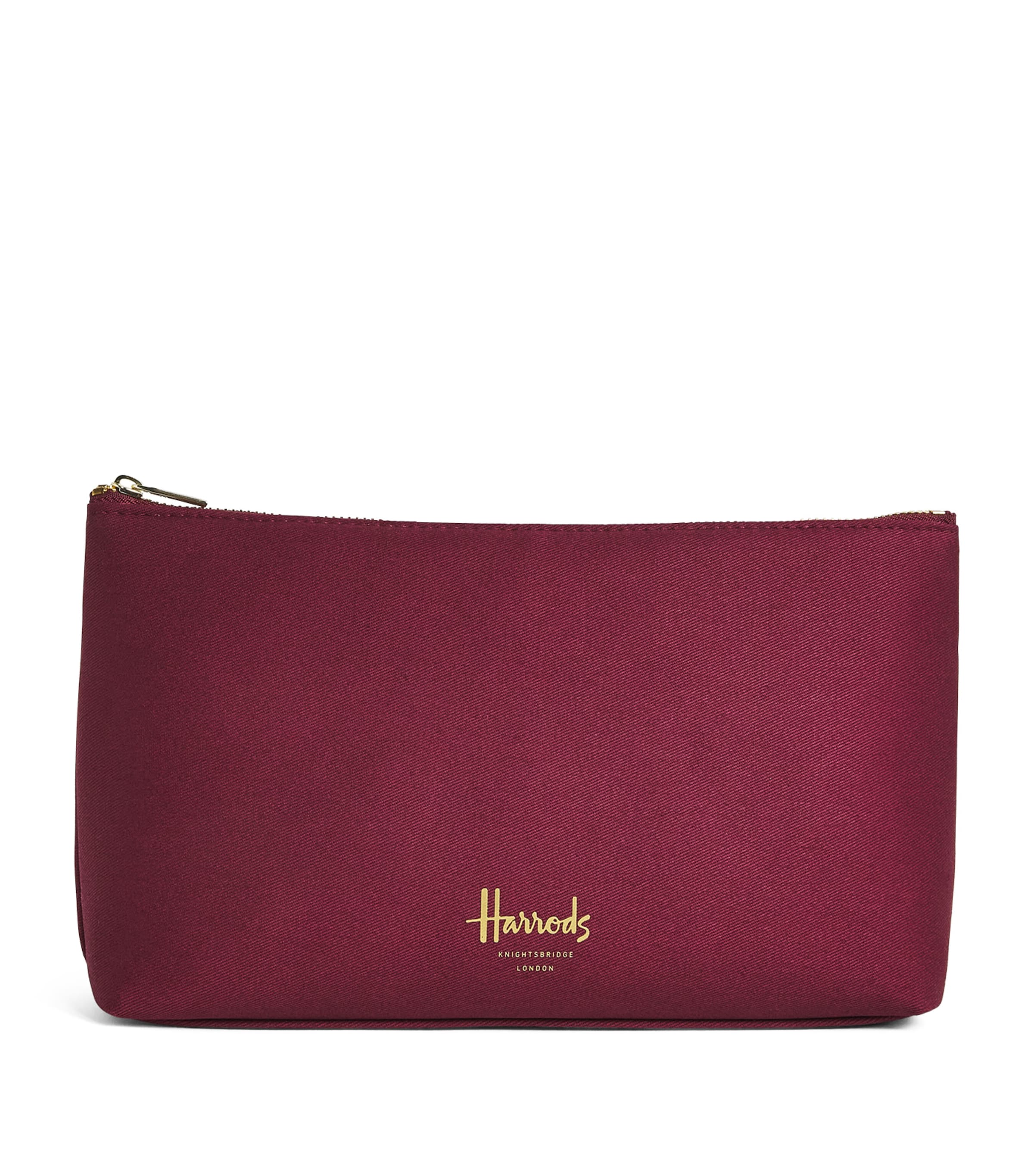 Harrods Medium Cotton Logo Cosmetics Bag Burgundy Image 1