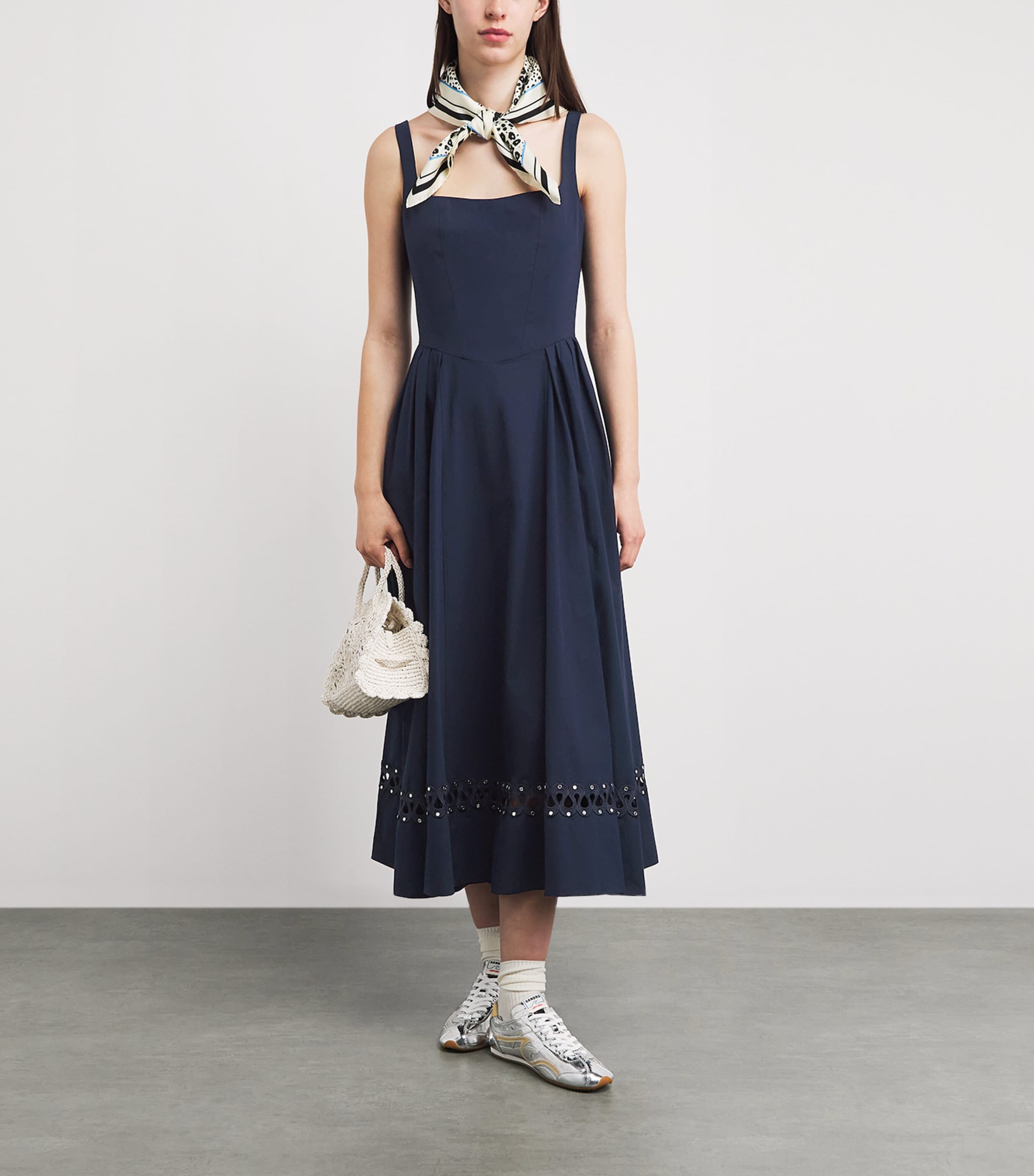 Maje Womens Poplin Embroidered Midi Dress Navy Image 2