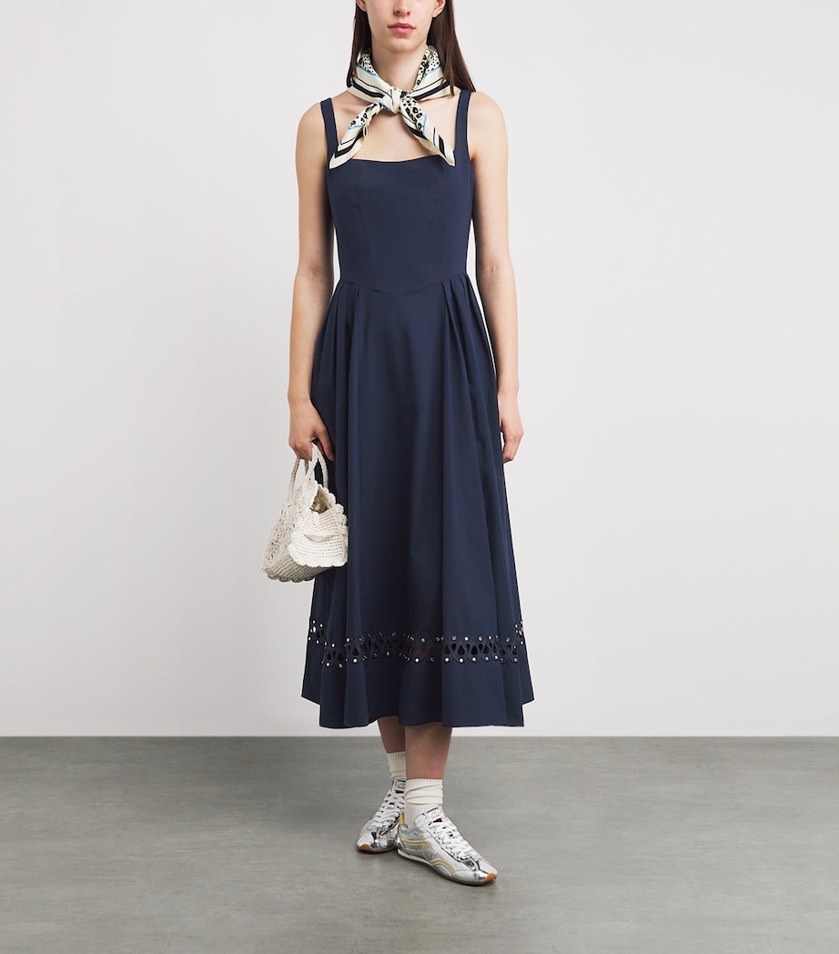 Maje Womens Poplin Embroidered Midi Dress Navy Image 2