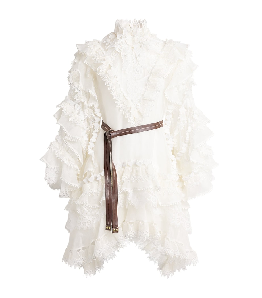 Zimmermann Womens Linen-Silk Organza Crush Mini Dress Ivo Ivory Image 1