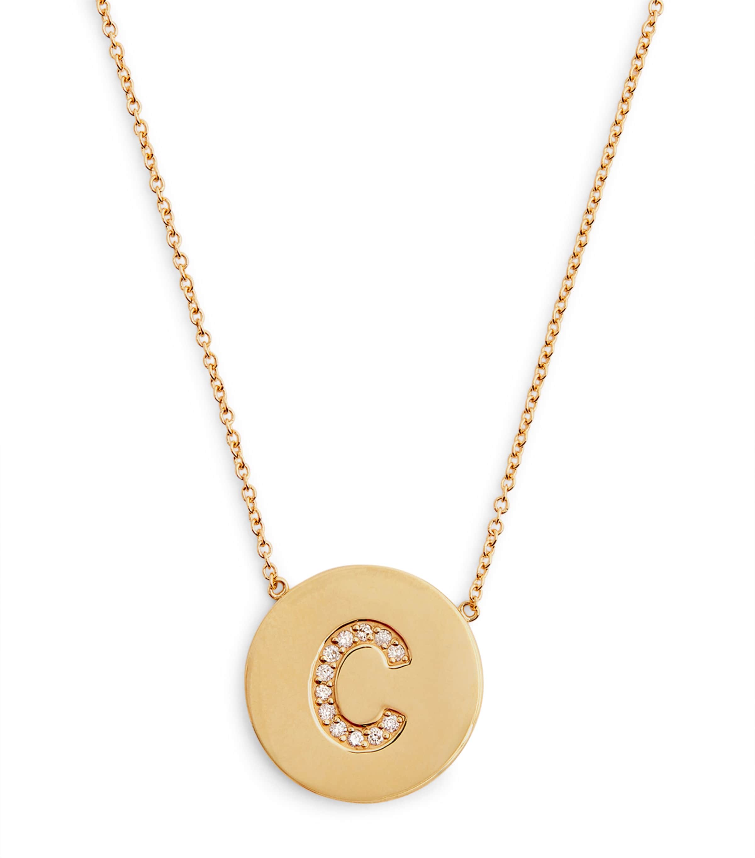 Jennifer Meyer Yellow Gold And Diamond Letter Disc C Necklace In Grey