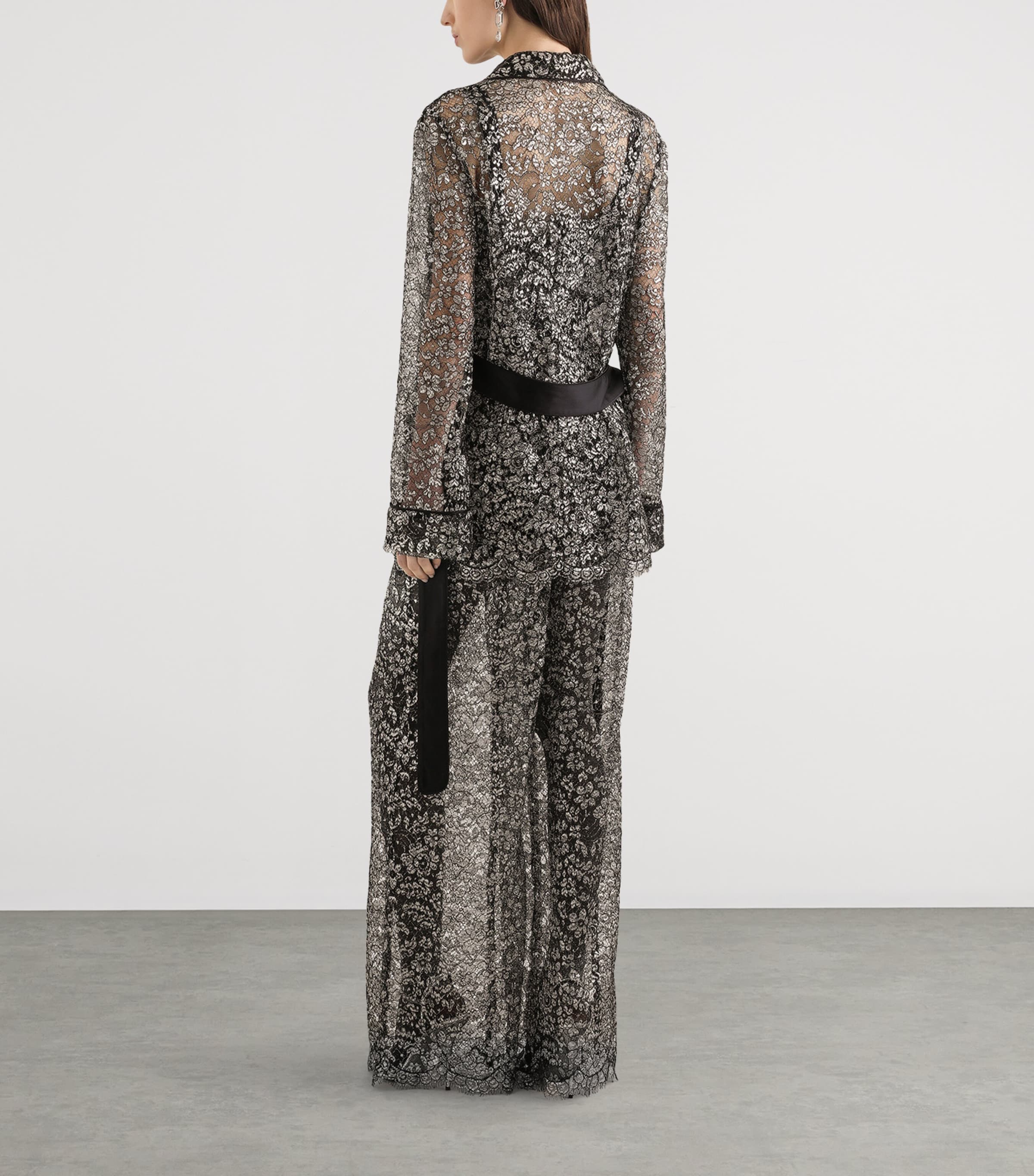 Lamé Lace Wide-Leg Trousers S0998-SILV Image 3