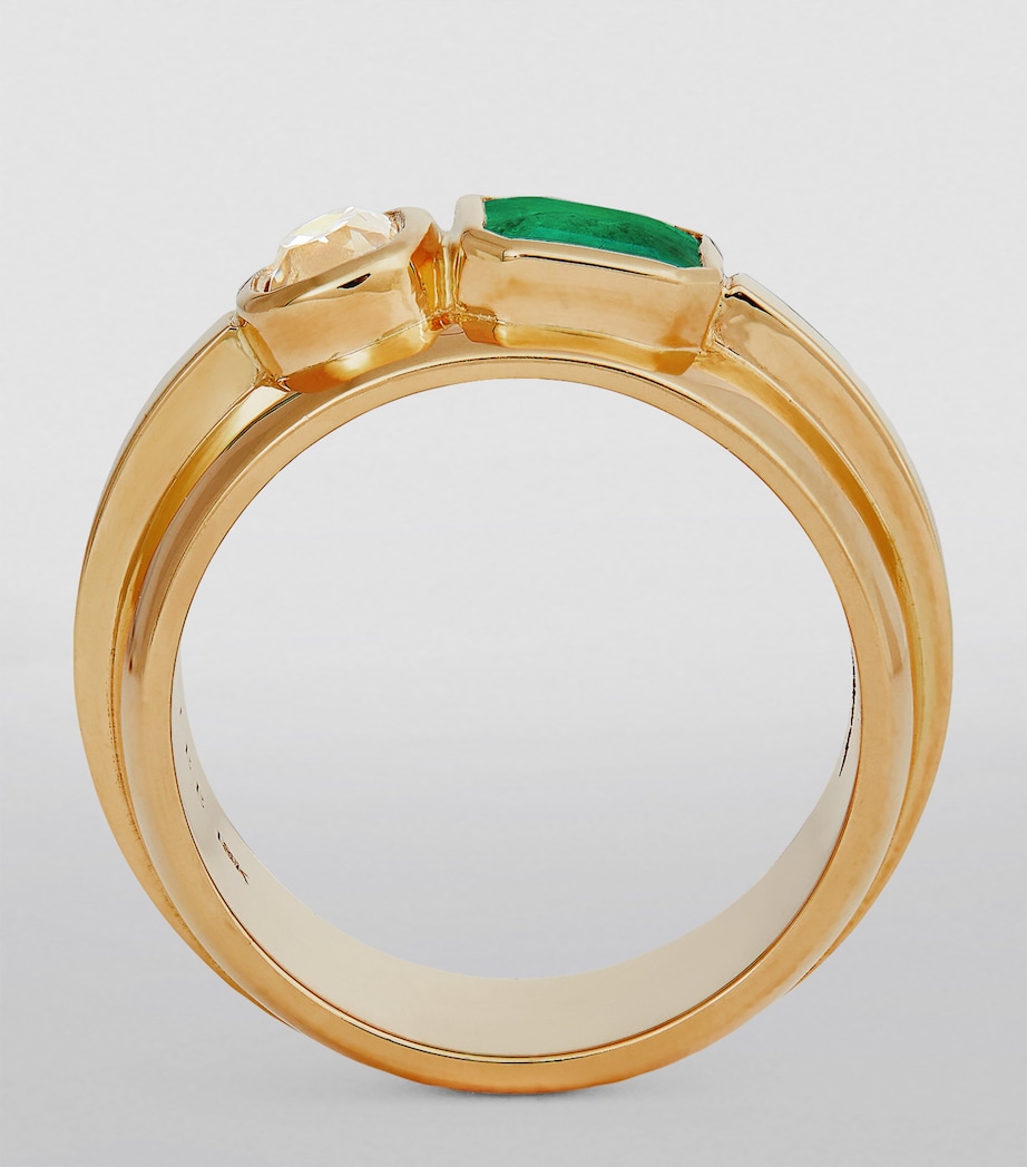 Azlee Yellow Gold, Diamond and Emerald Duet Staircase Ring Yellow Gold Image 2