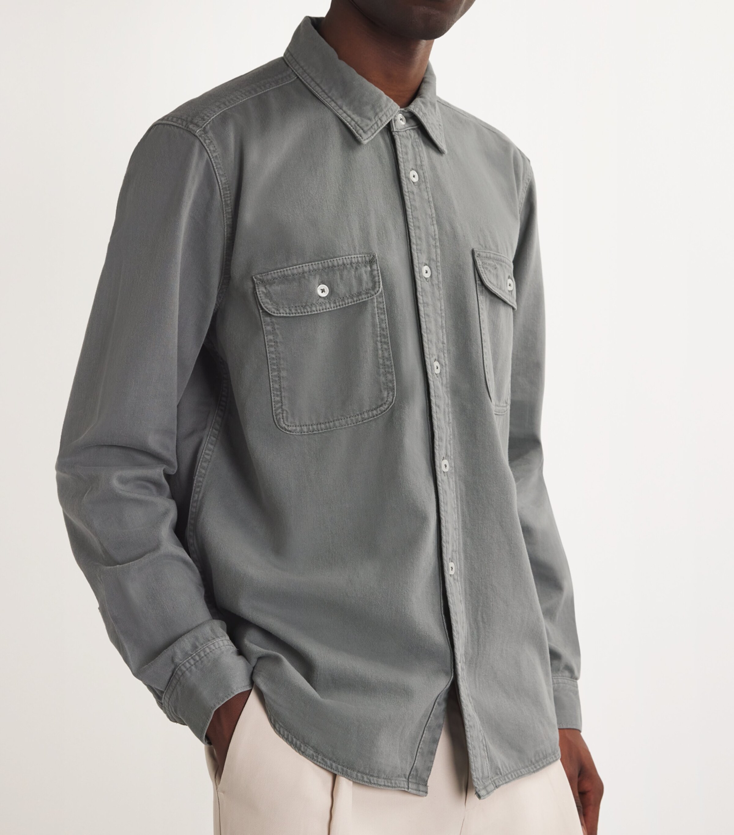 PAIGE Mens Denim Vintage Wash Shirt Vintage Mockingbird Image 6