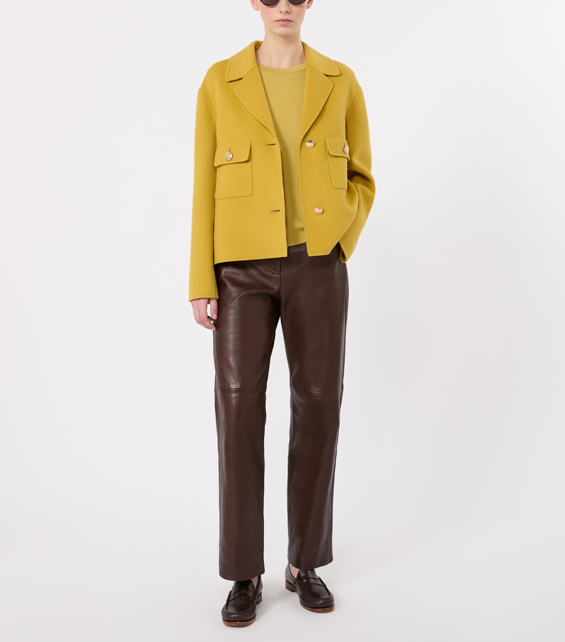 Max Mara Womens Leather Straight Trousers Dark Brown Image 2