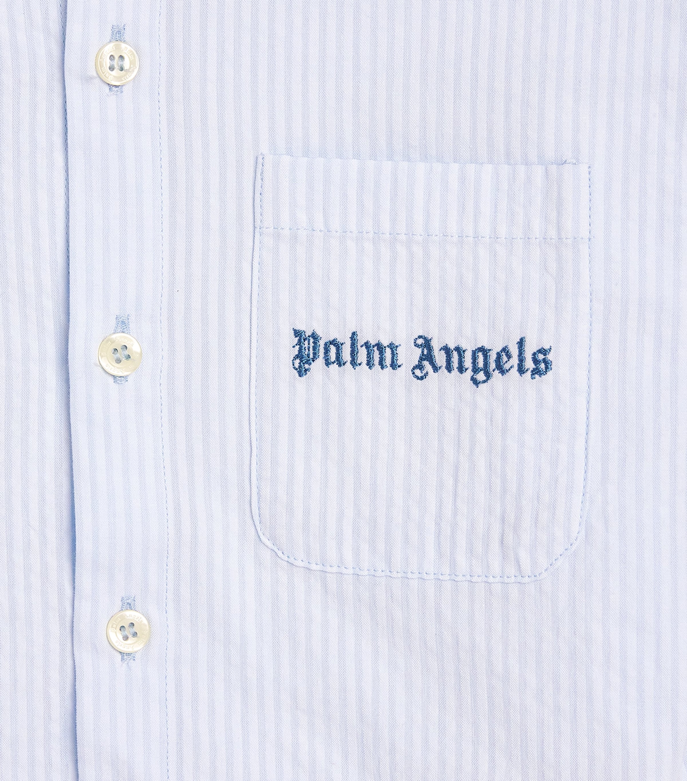 Palm Angels Kids Cotton Seersucker Korean-Collar Track Shirt Bimbo/bby Blu Image 3
