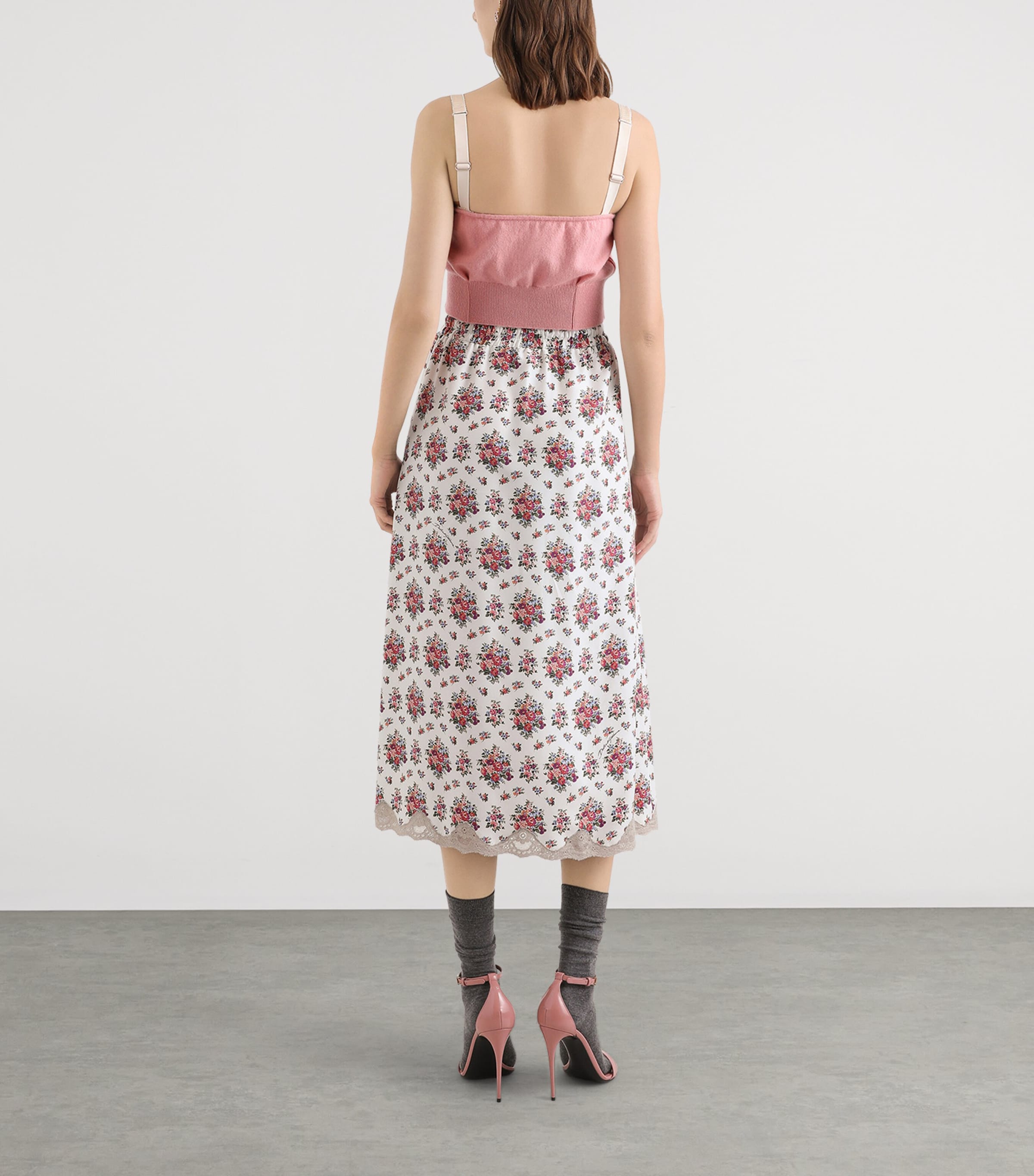 Dolce&Gabbana Womens Silk-Blend Floral Midi Skirt Mazz Image 4