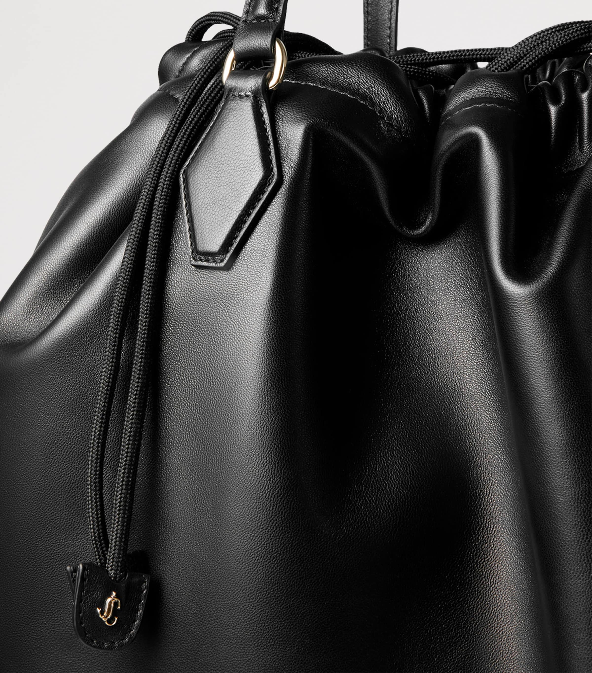 Large Leather Drawstring Tote Bag BLACK/LIGHT GOLD Image 3