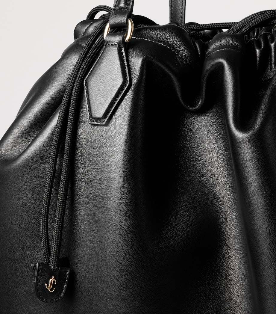 Large Leather Drawstring Tote Bag BLACK/LIGHT GOLD Image 3