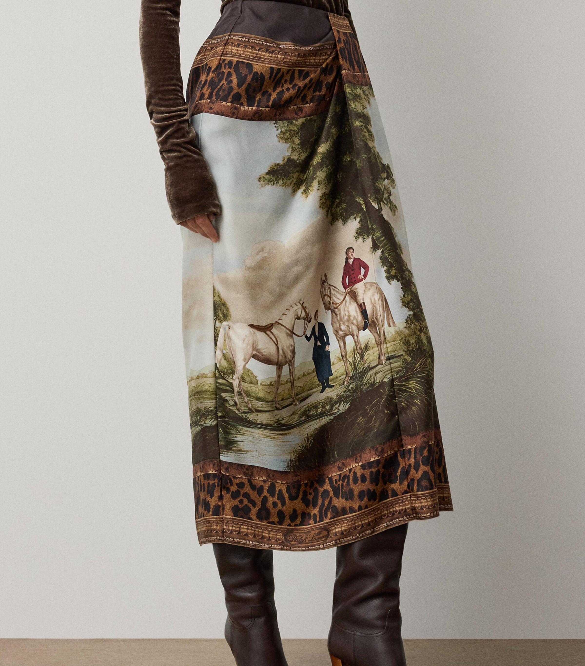 Ralph Lauren Collection Womens Silk Debbie Midi Skirt Tan Multi Image 2