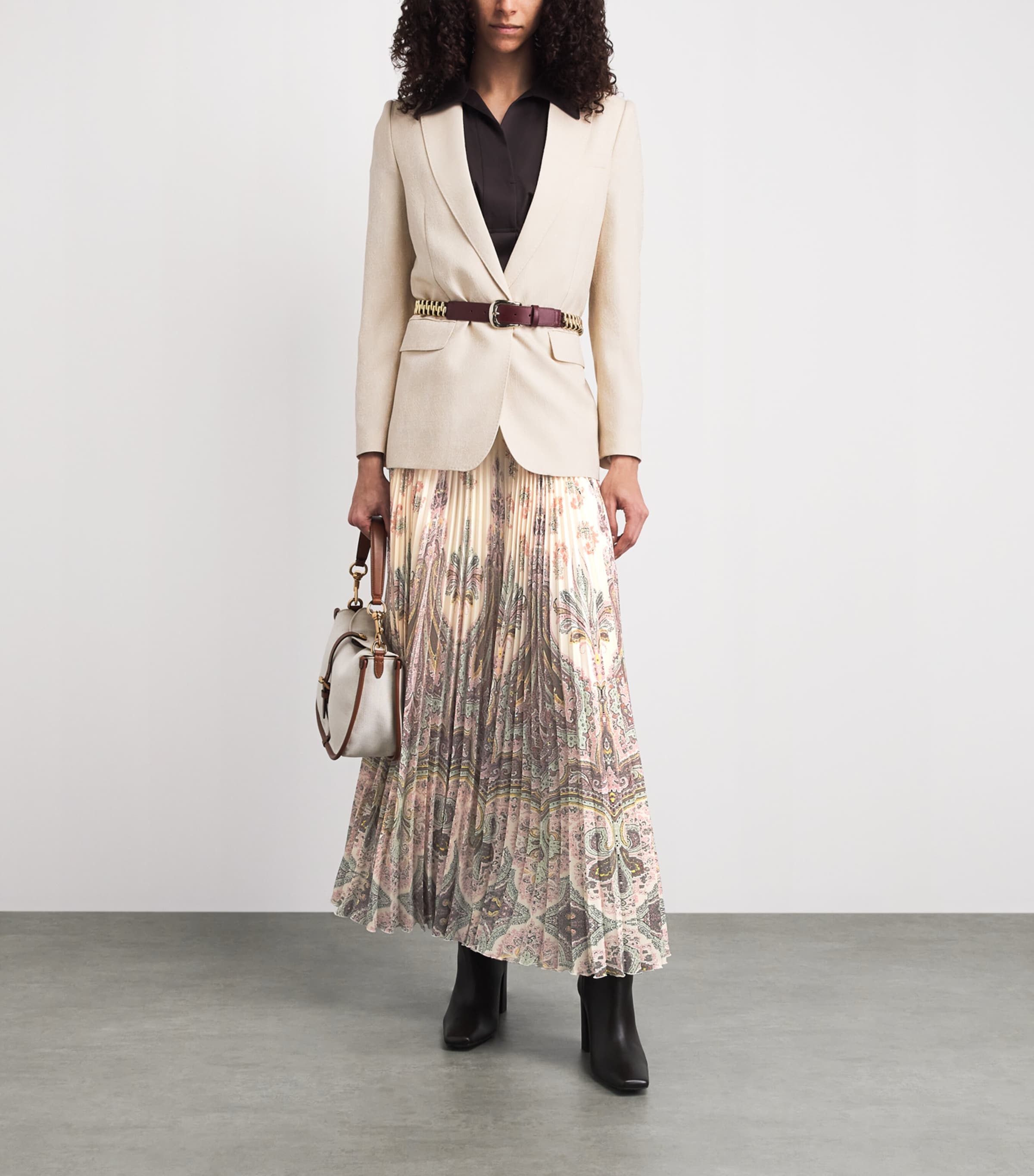 Etro Womens Paisley Print Pleated Maxi Skirt Prnt/beig Base Image 2