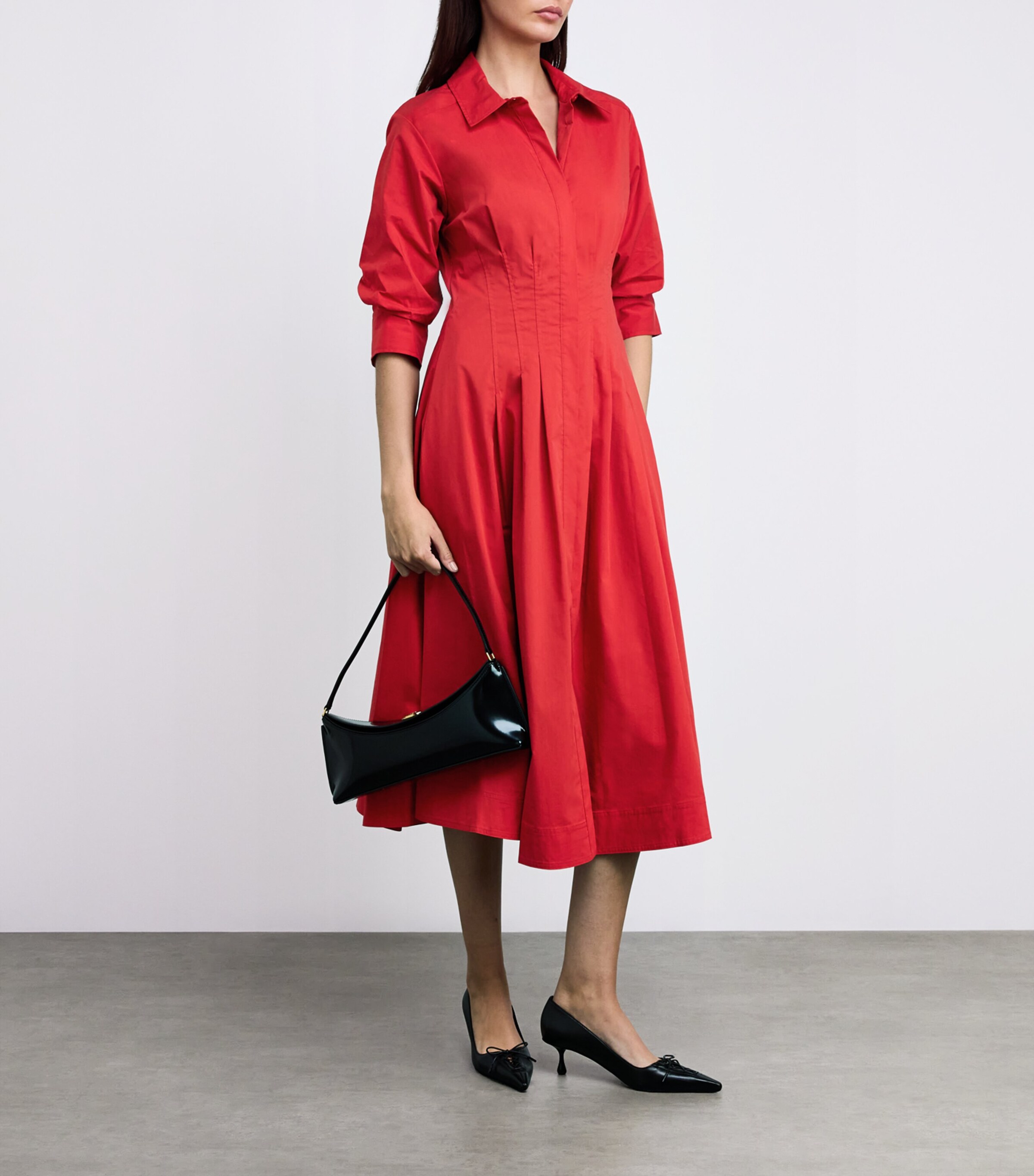 Simkhai Womens Cotton-Blend Pintuck Jazz Midi Dress Crimson Image 2