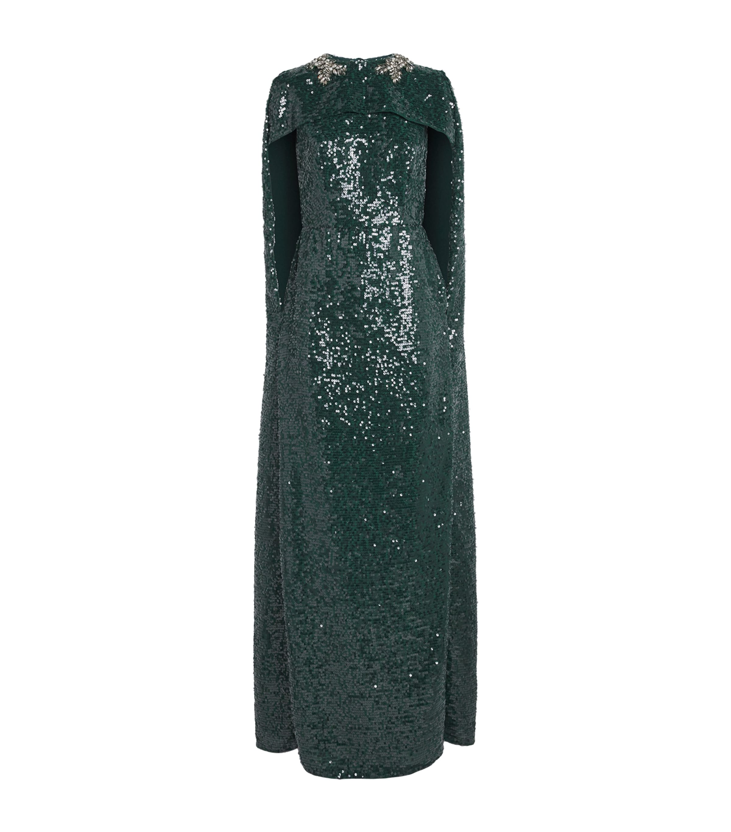 Shop Erdem Sequinned Embellished Cape Gown In Green