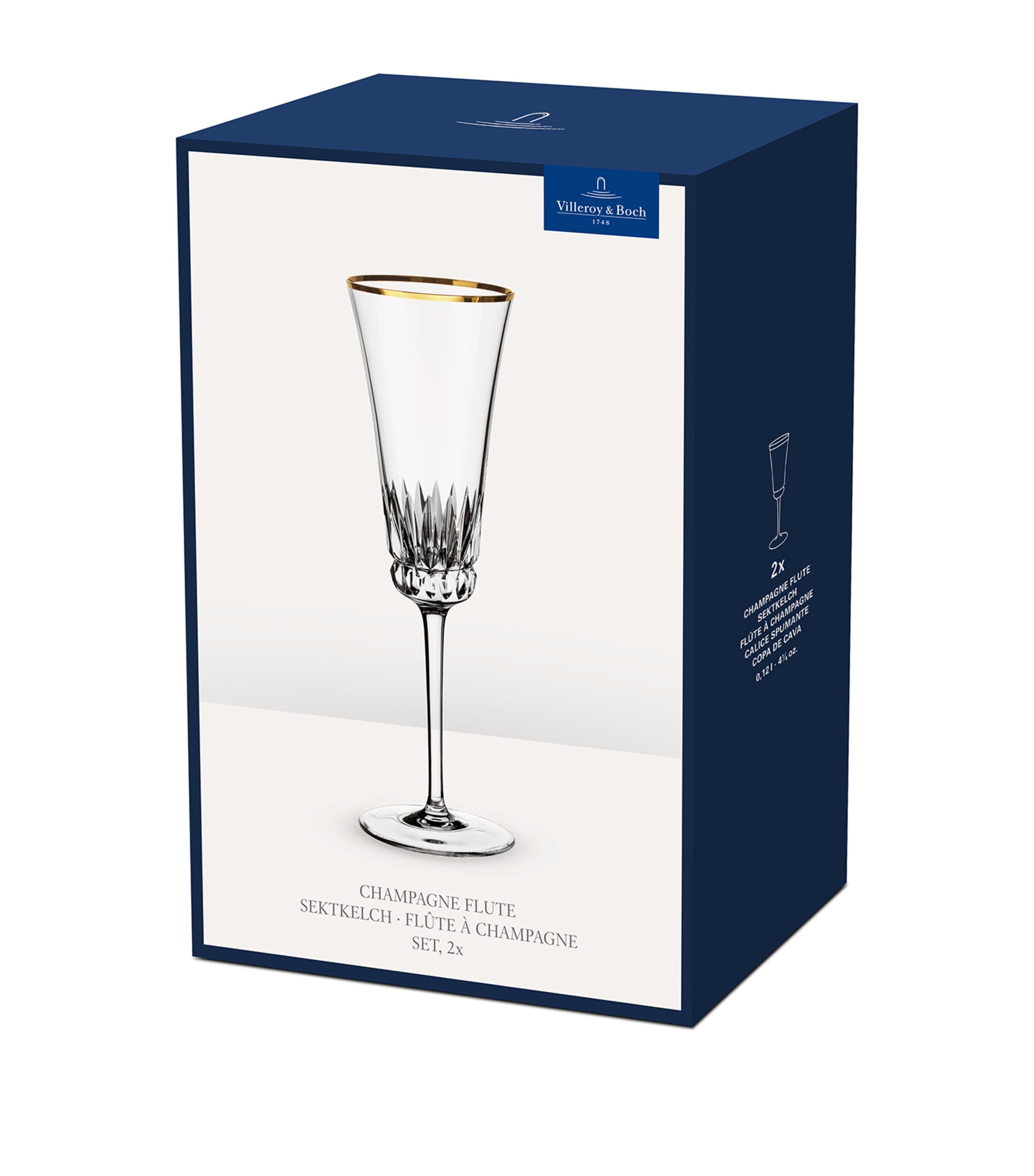 Villeroy & Boch Set of 2 Grand Royal Gold Champagne Flutes (120ml) Clear Image 2