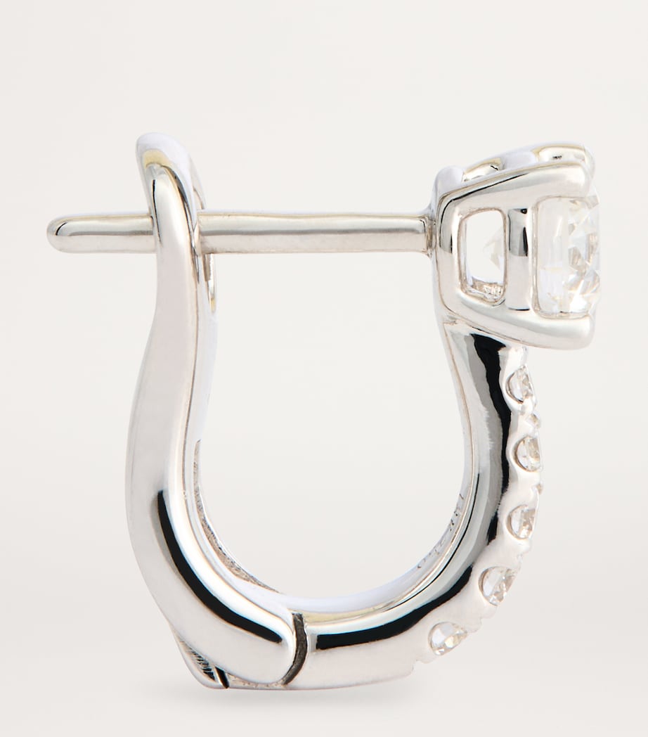 White Gold and Pavé Diamond Huggie Earrings WHITE GOLD Image 4