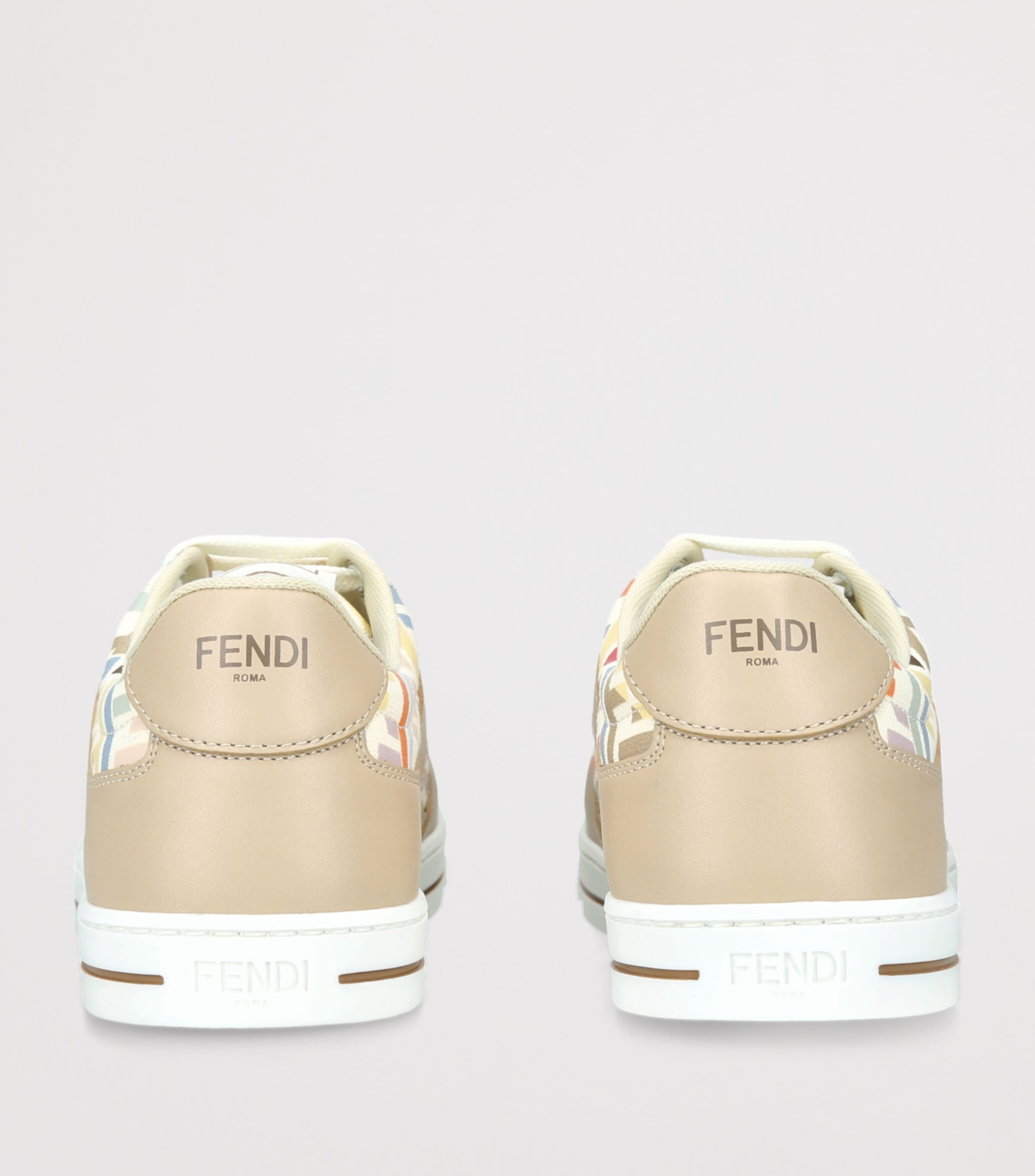 Fendi Kids Leather Logo Sneakers Beige Comb Image 4