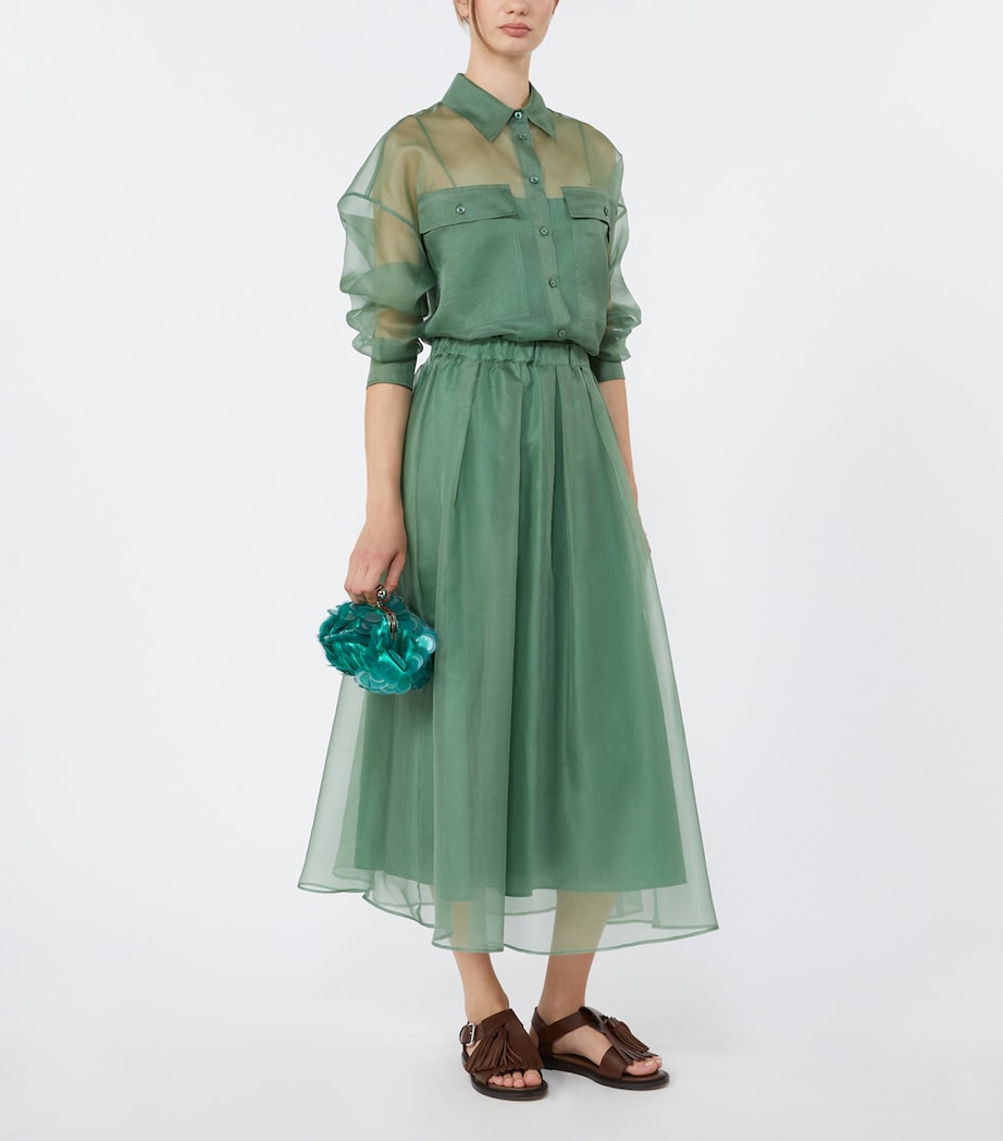 Weekend Max Mara Womens Silk Organza Maxi Skirt with Removable petticoat Green Image 2