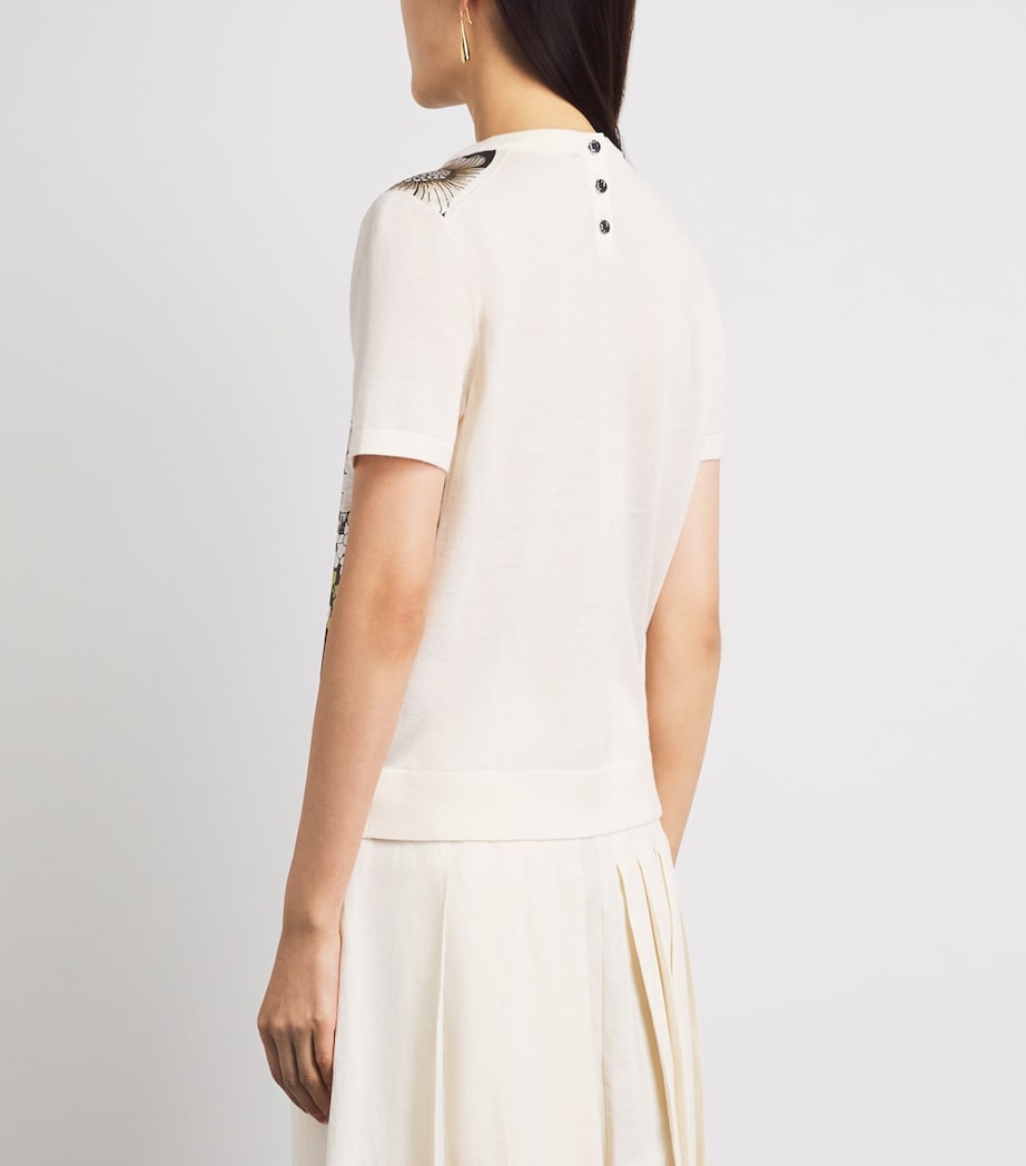 Tory Burch Womens Silk-Wool Floral T-Shirt N Ivory / Br Flor Image 5