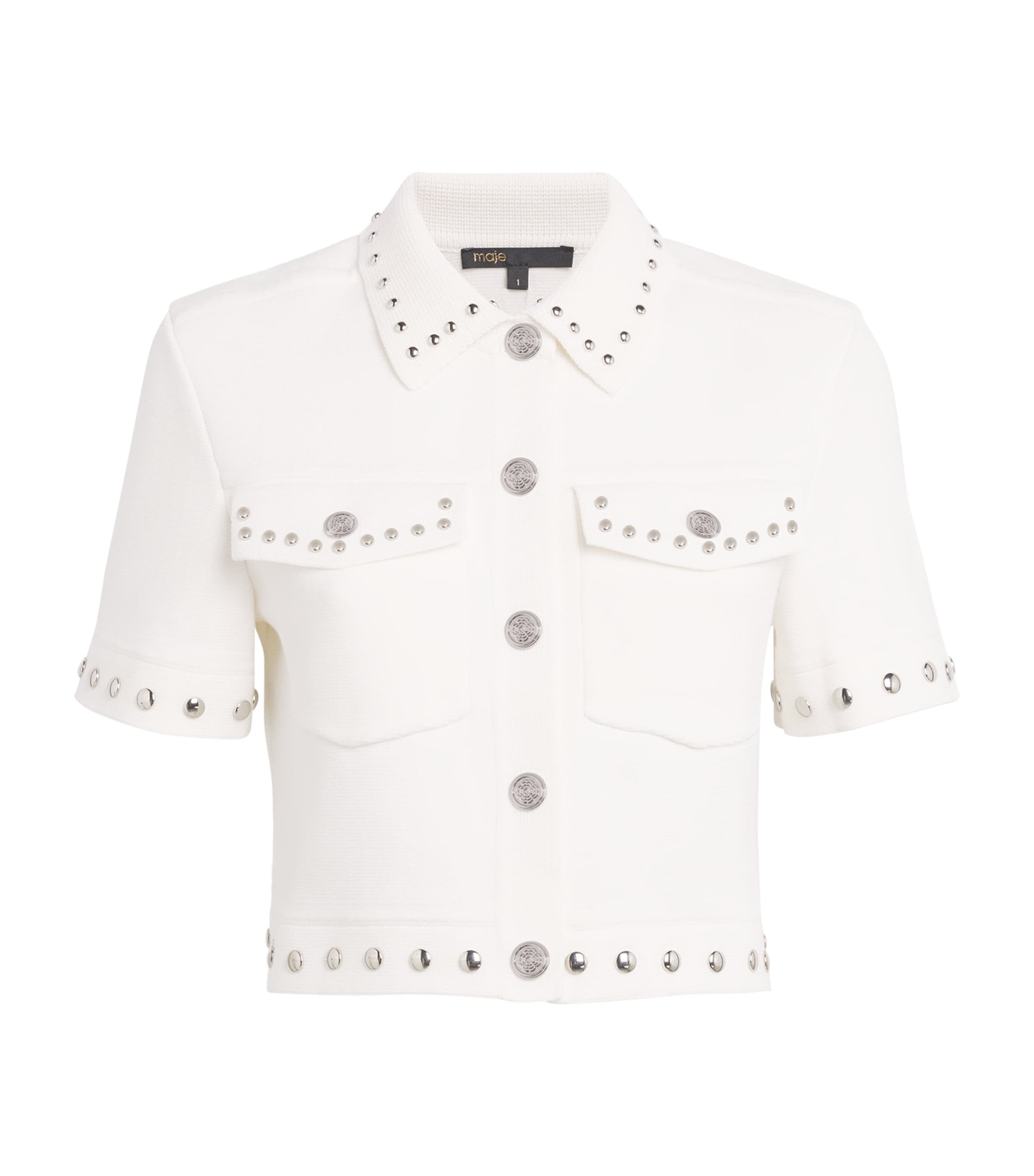 Maje Moboy Studded Cropped Cardigan In White